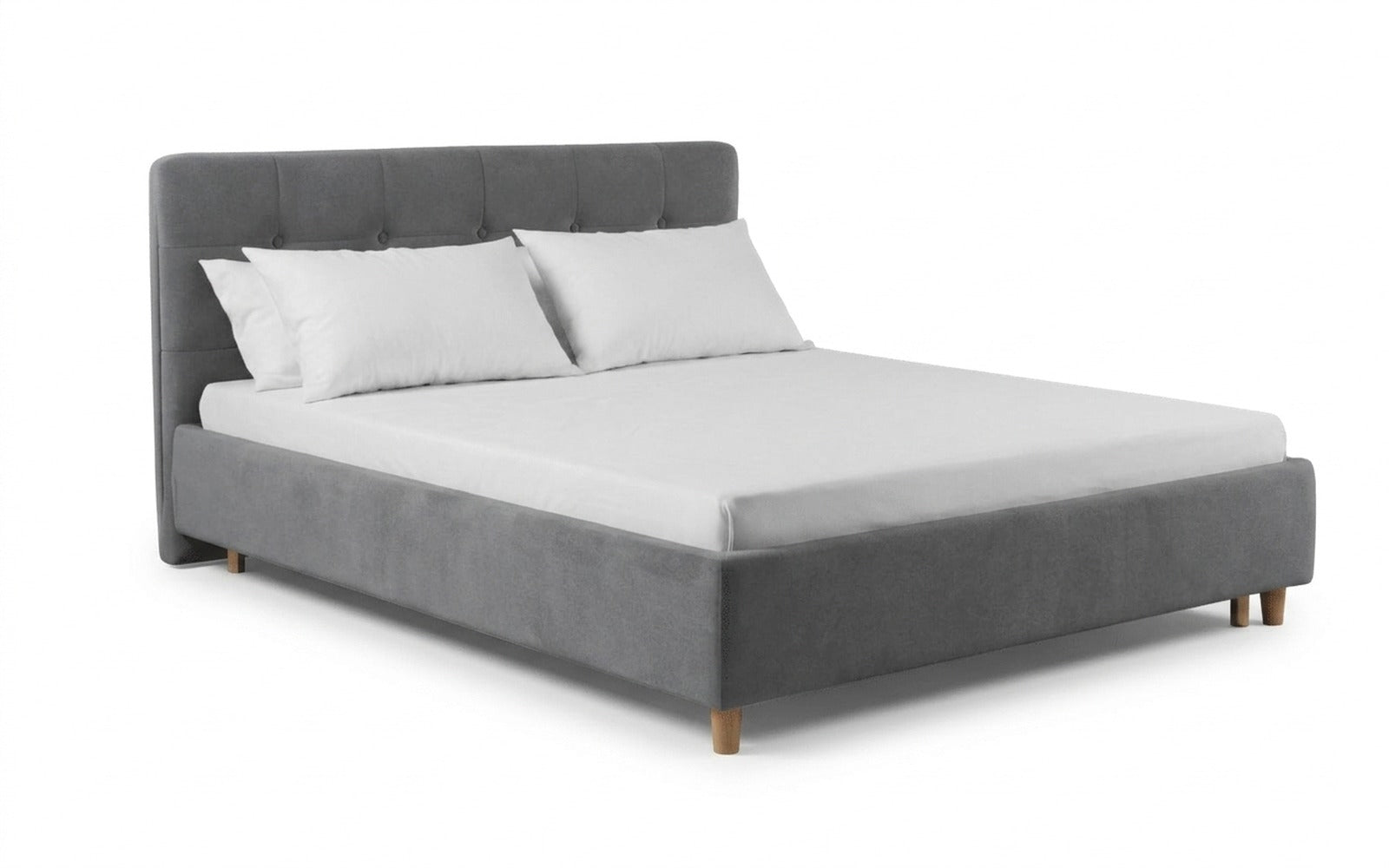 Favorit bed in Sky Velvet 08 fabric, product photo on white background