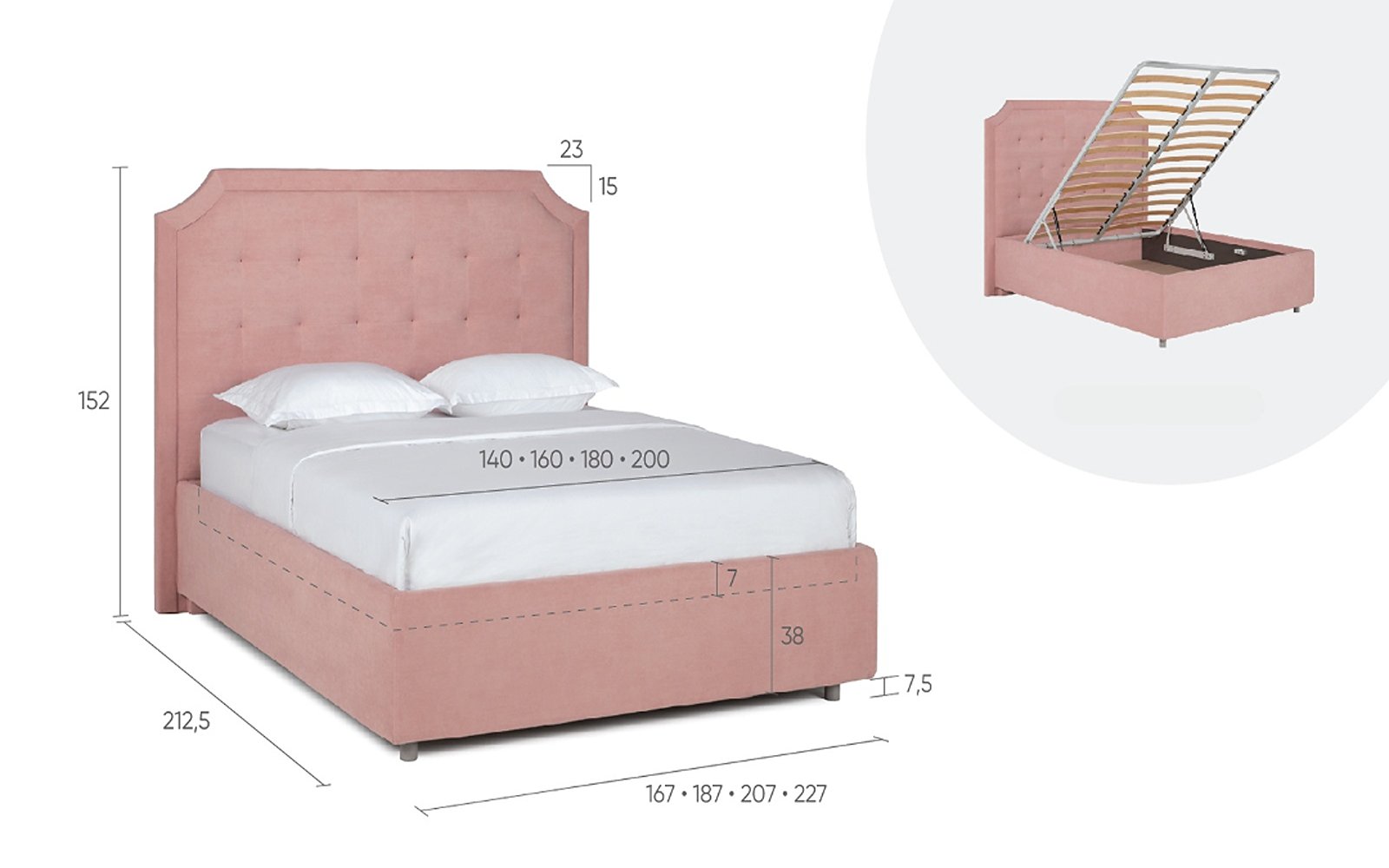 Gracia bed, product photo on white background, view 1