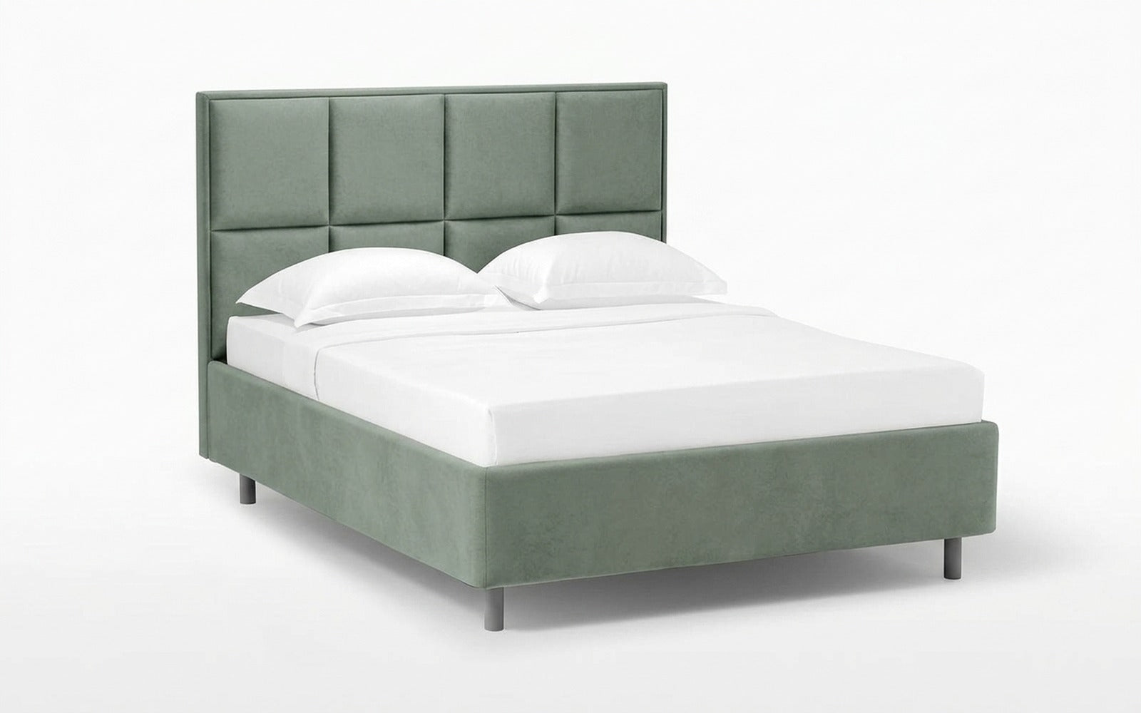 Linea Nova bed in Casanova Celadon fabric, product photo on white background