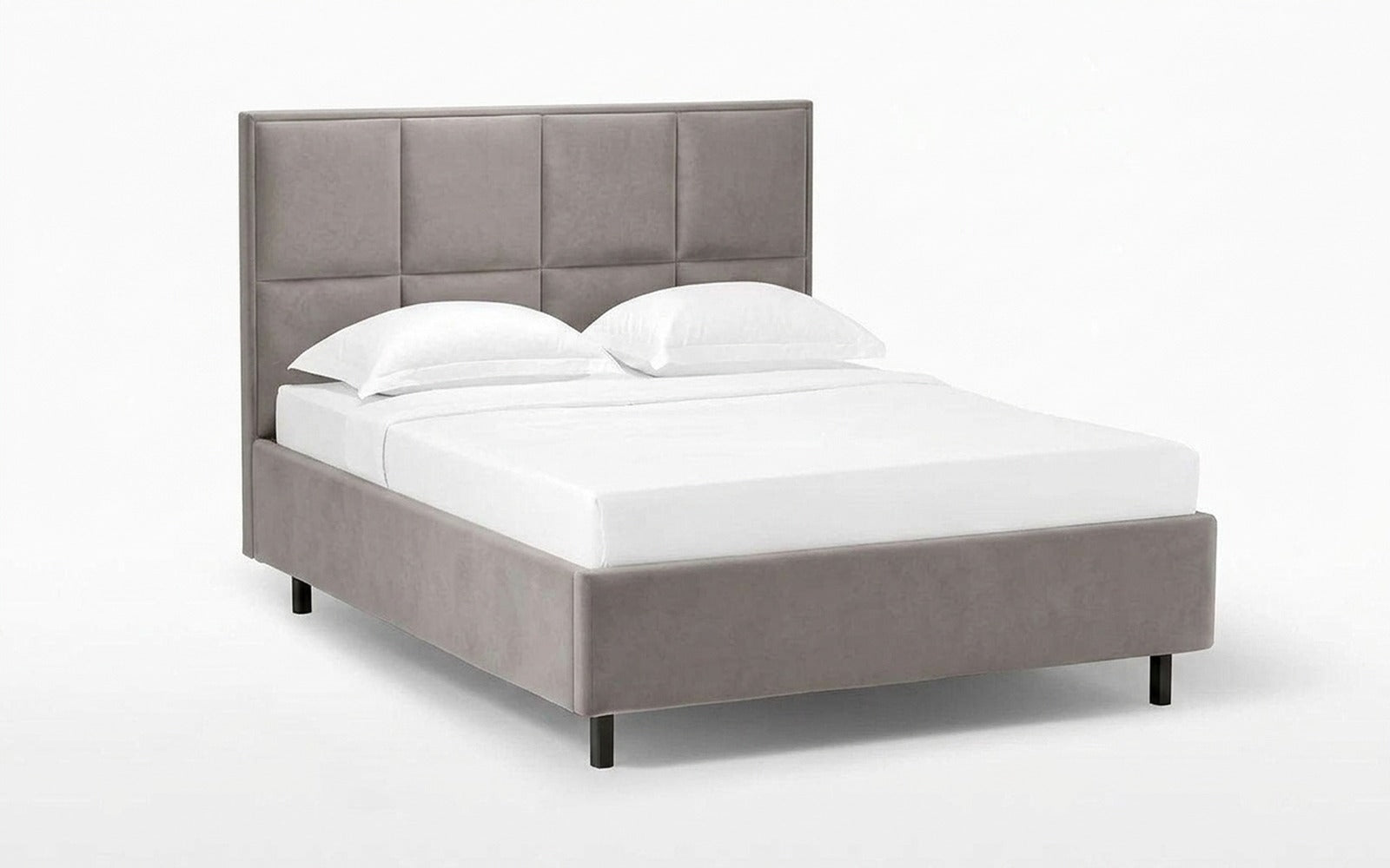 Linea Nova bed in Casanova Grey fabric, product photo on white background