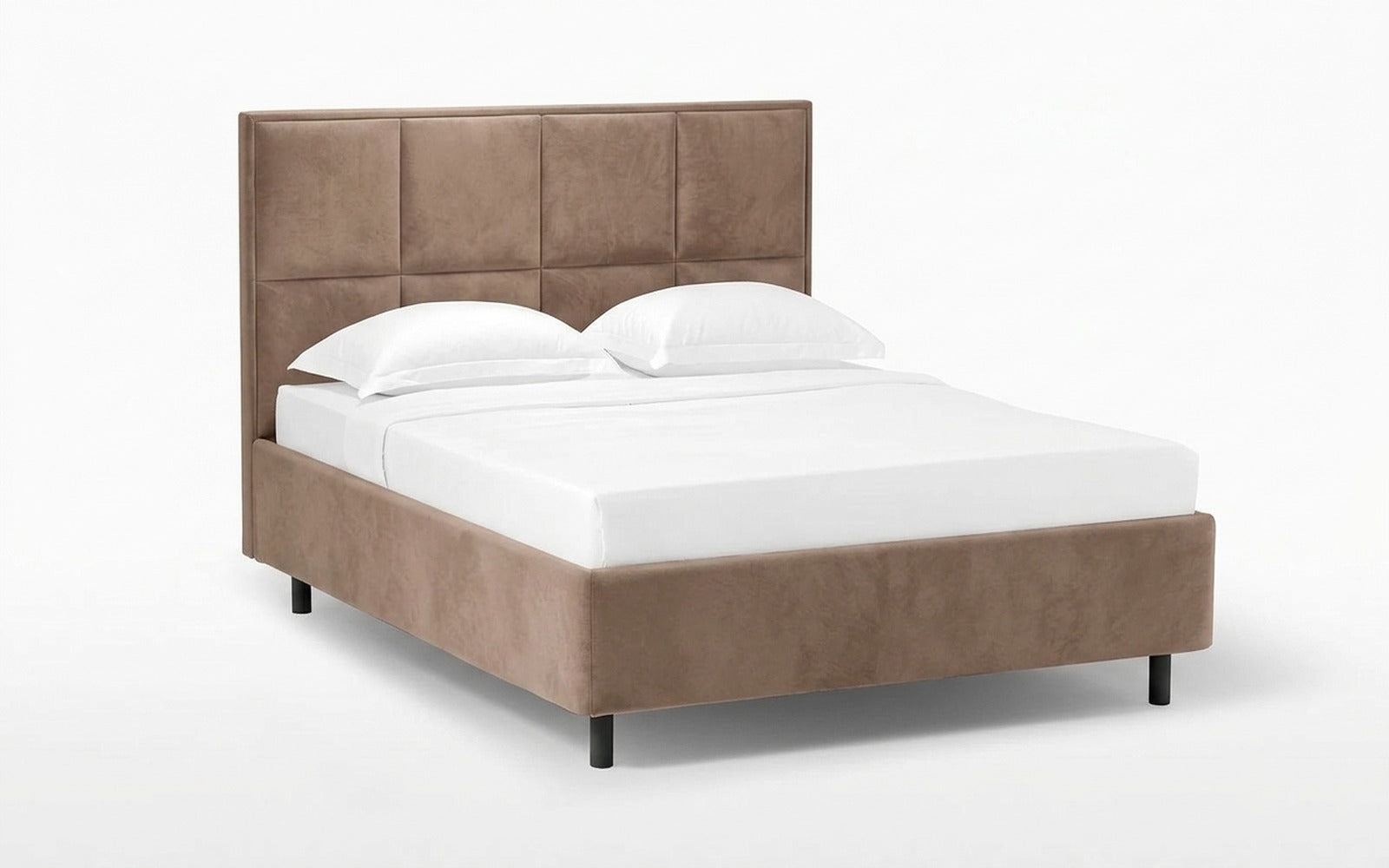 Linea Nova bed in Casanova Stone fabric, product photo on white background