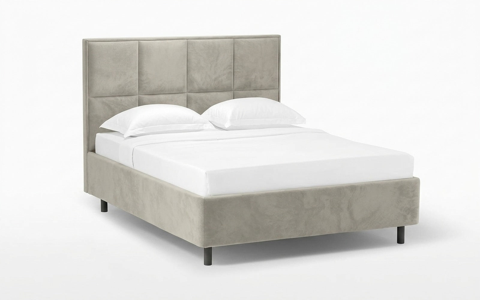 Linea Nova bed in Sky Velvet 03 fabric, product photo on white background