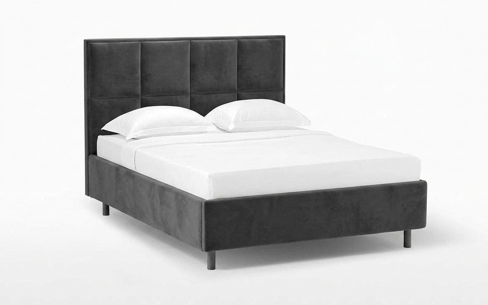 Linea Nova bed in Sky Velvet 08 fabric, product photo on white background