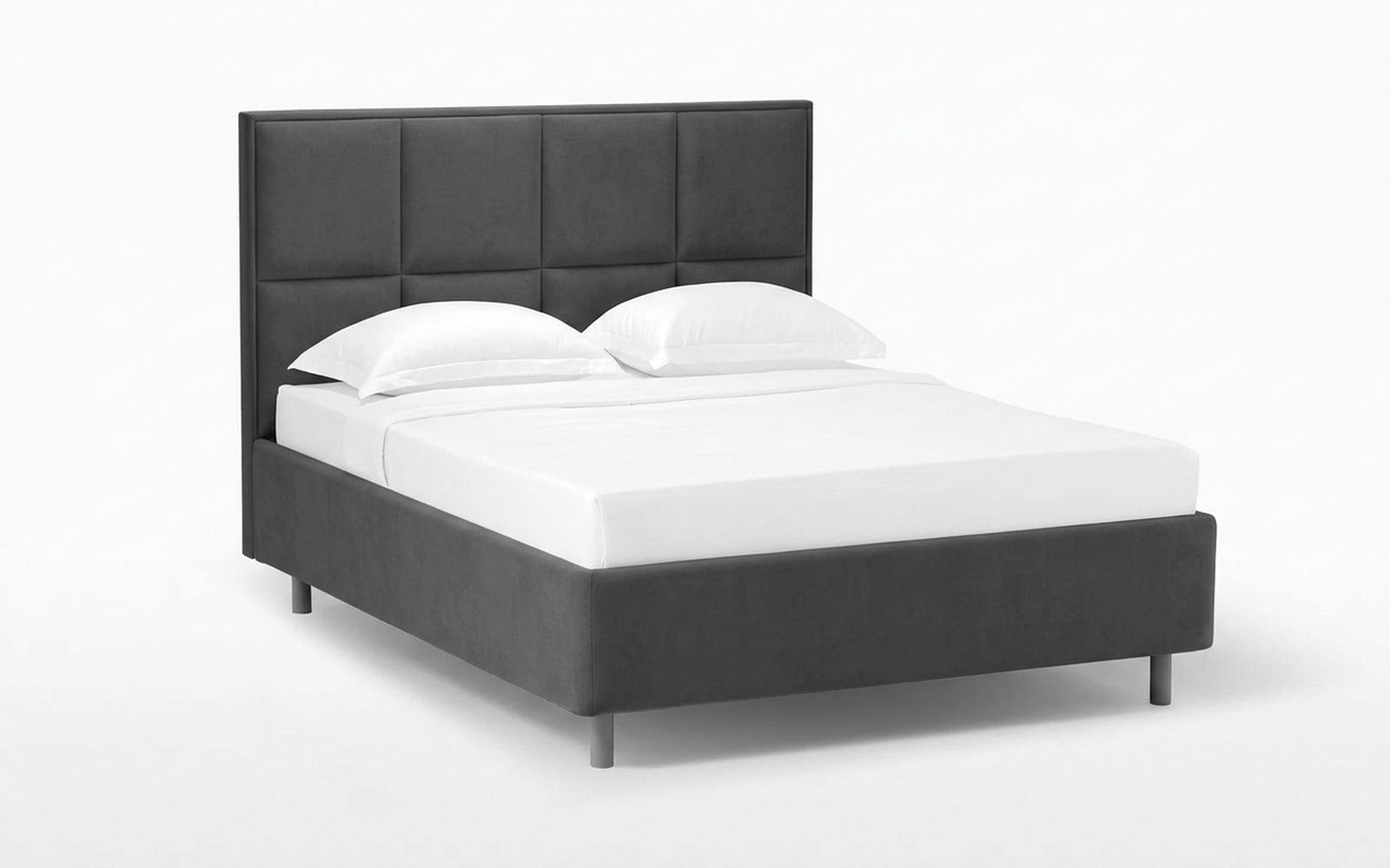 Linea Nova bed in Sky Velvet 16 fabric, product photo on white background