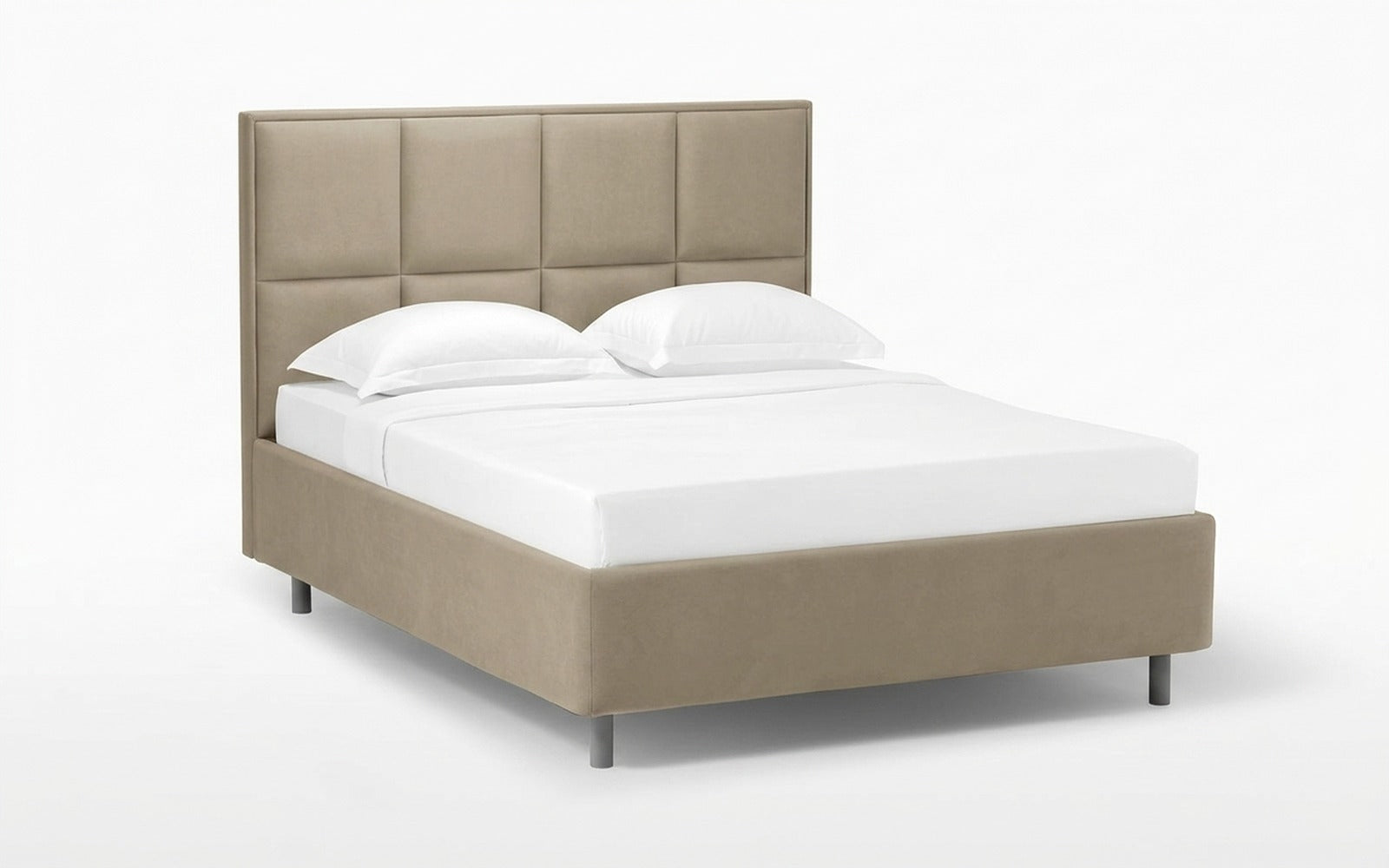 Linea Nova bed in Sky Velvet 21 fabric, product photo on white background