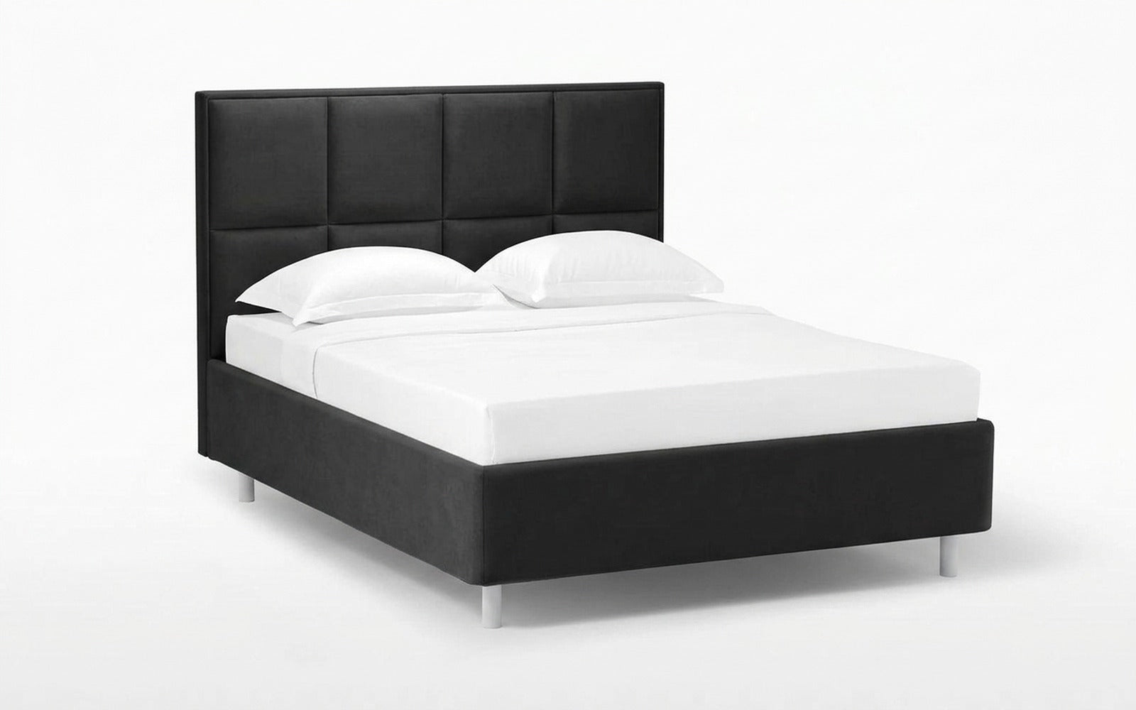 Linea Nova bed in Sky Velvet 38 fabric, product photo on white background