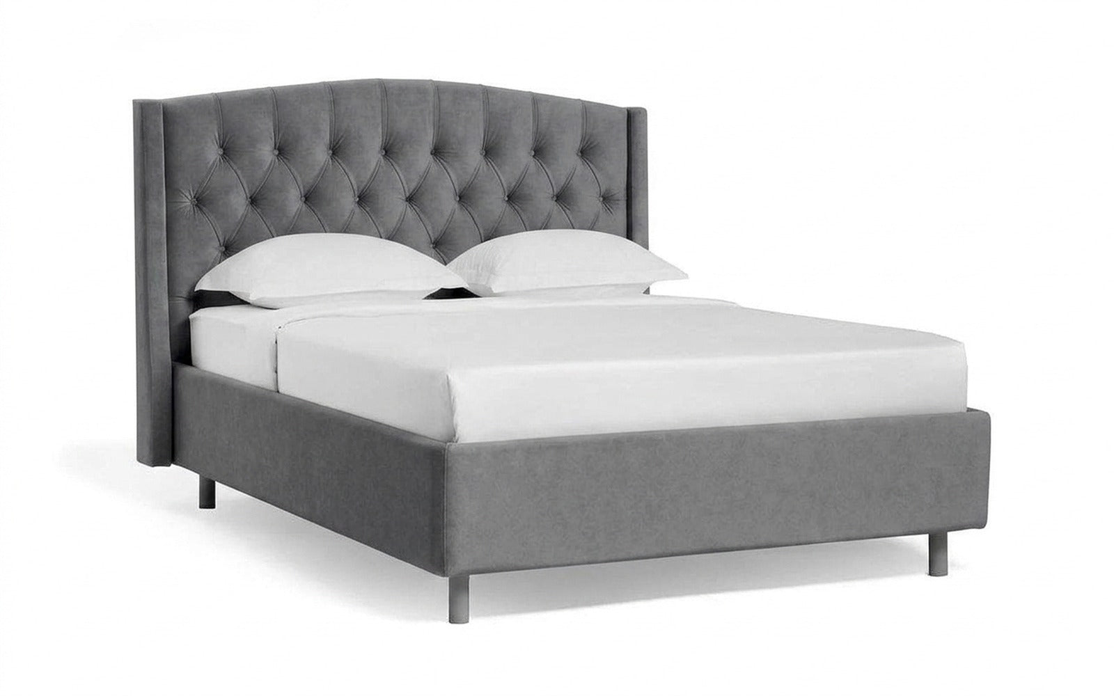 Margot Nova bed in Sky Velvet 08 fabric, product photo on white background