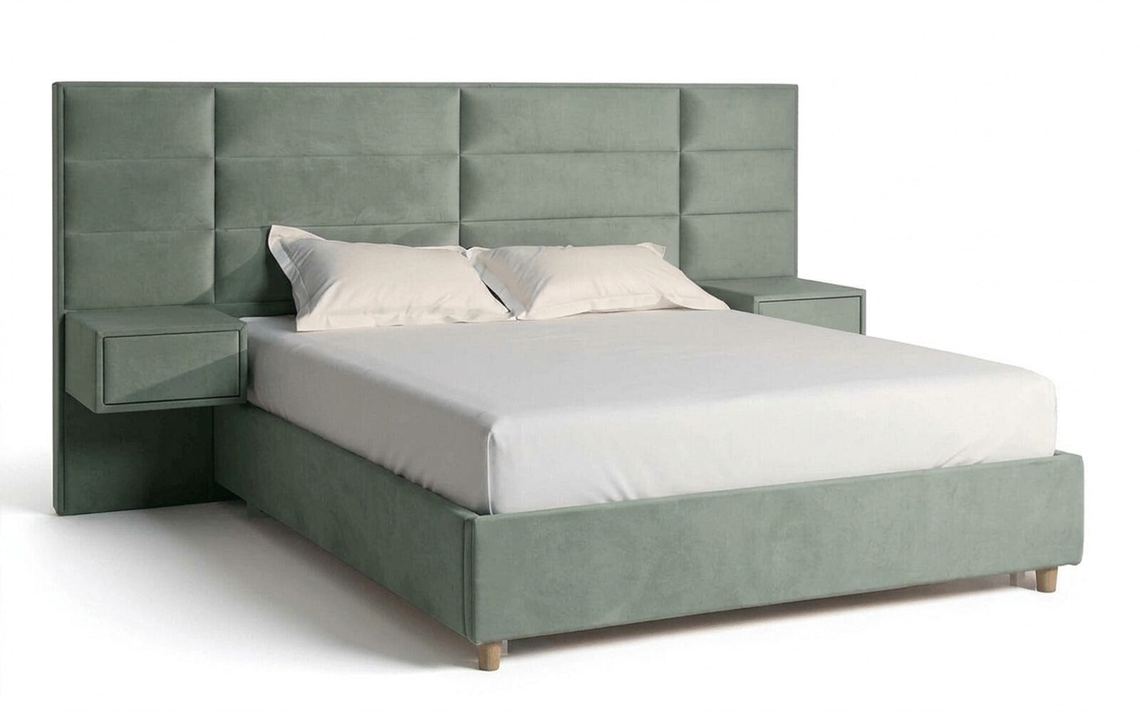 Marselo bed in Casanova Celadon fabric, product photo on white background