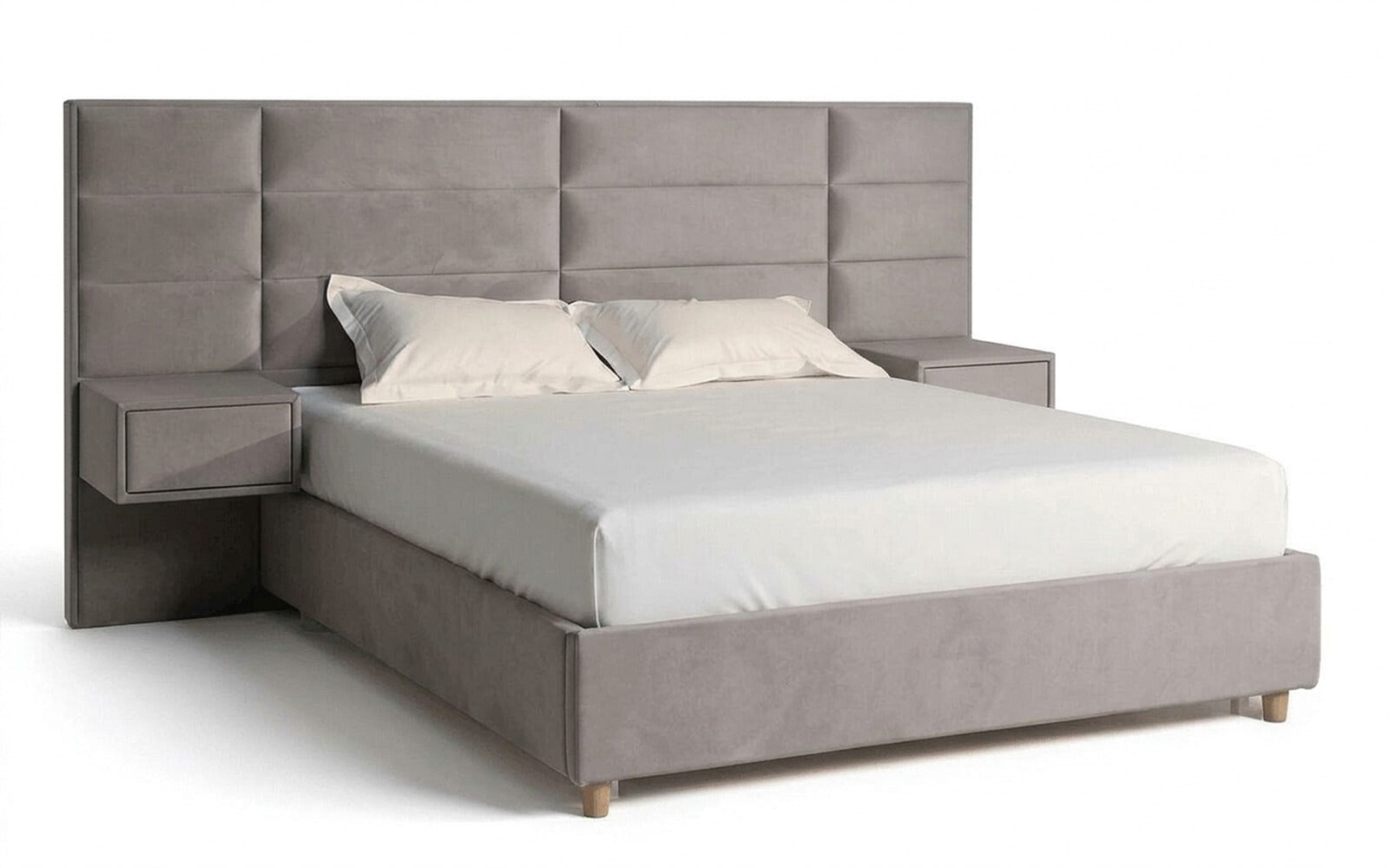 Marselo bed in Casanova Grey fabric, product photo on white background