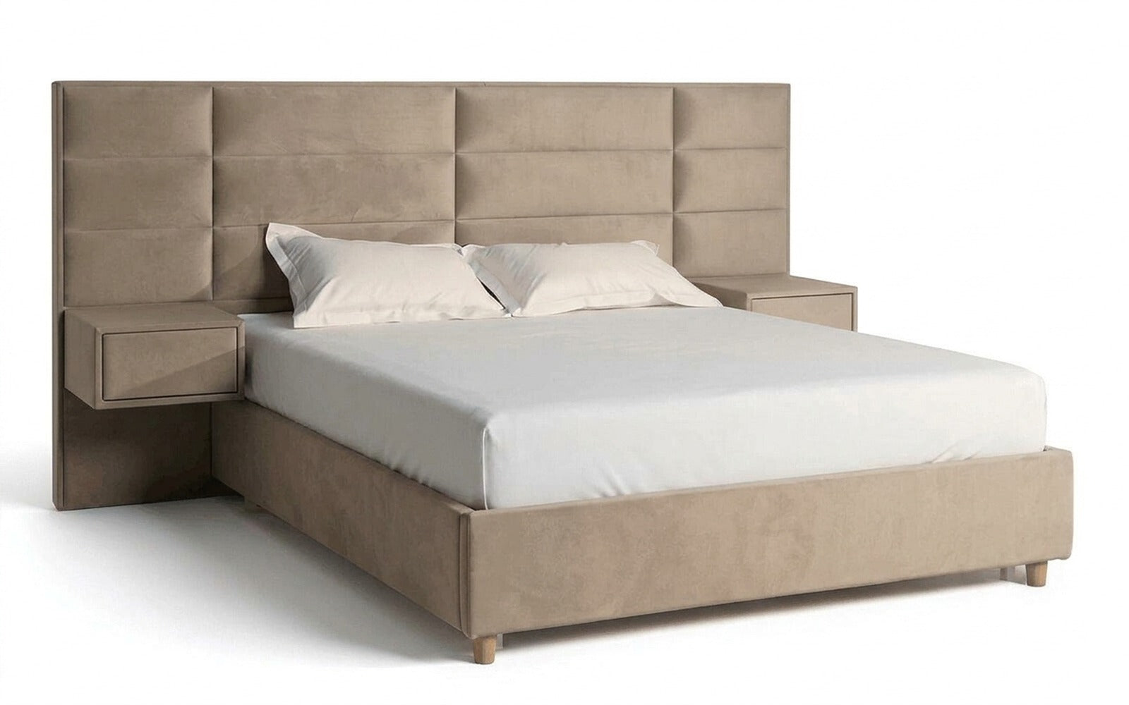 Marselo bed in Casanova Milk fabric, product photo on white background