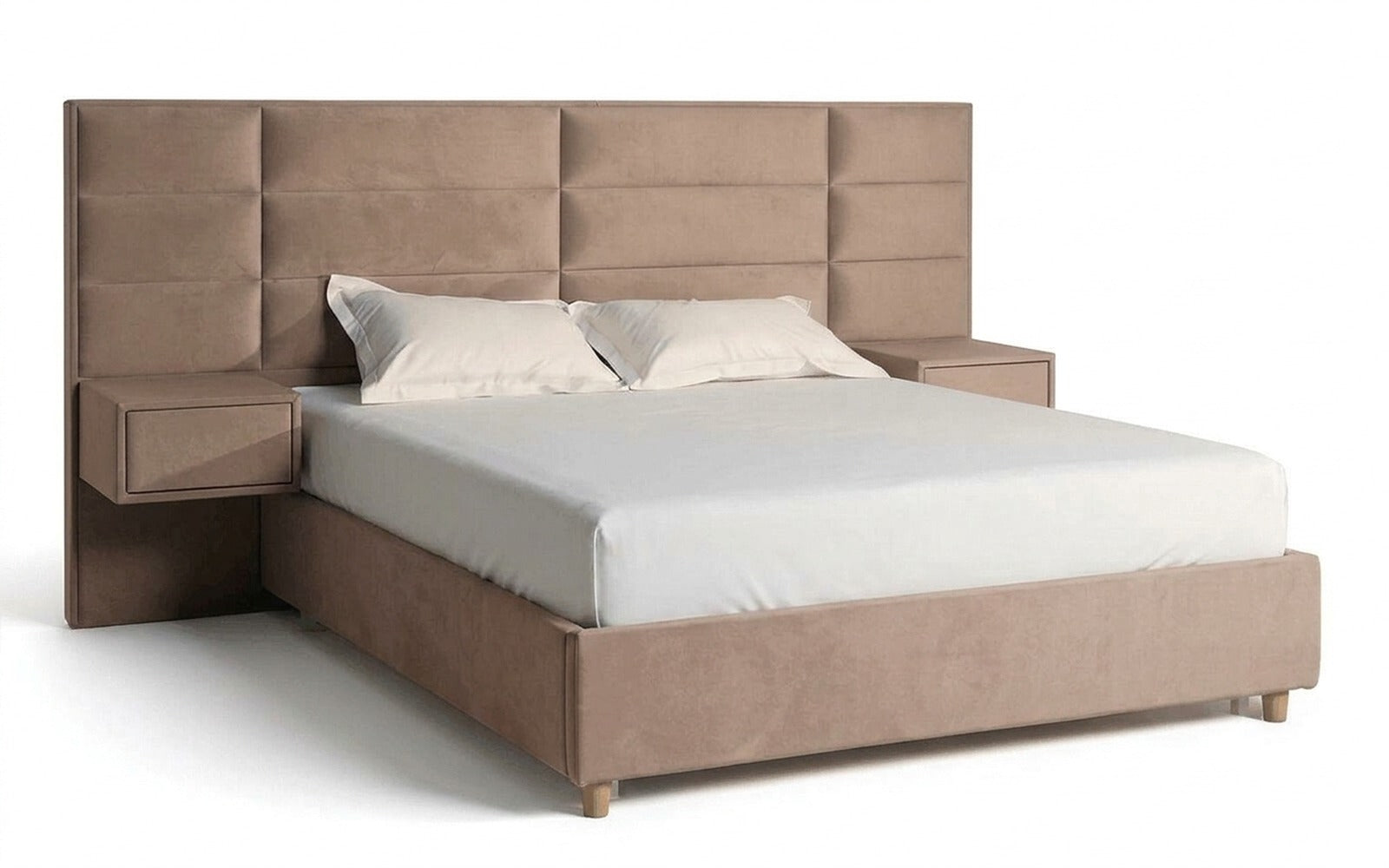 Marselo bed in Casanova Stone fabric, product photo on white background