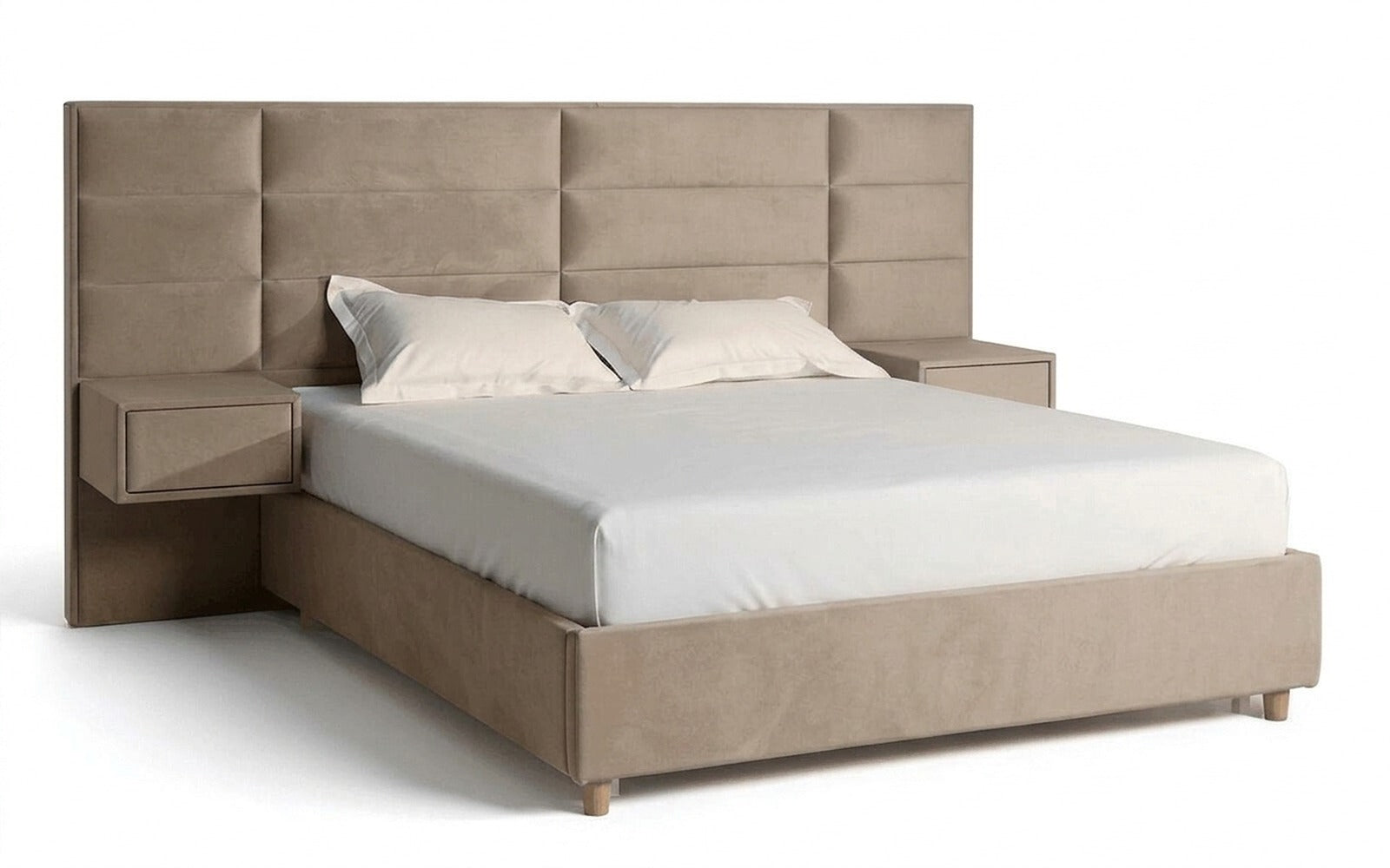 Marselo bed in Dumont 02 fabric, product photo on white background