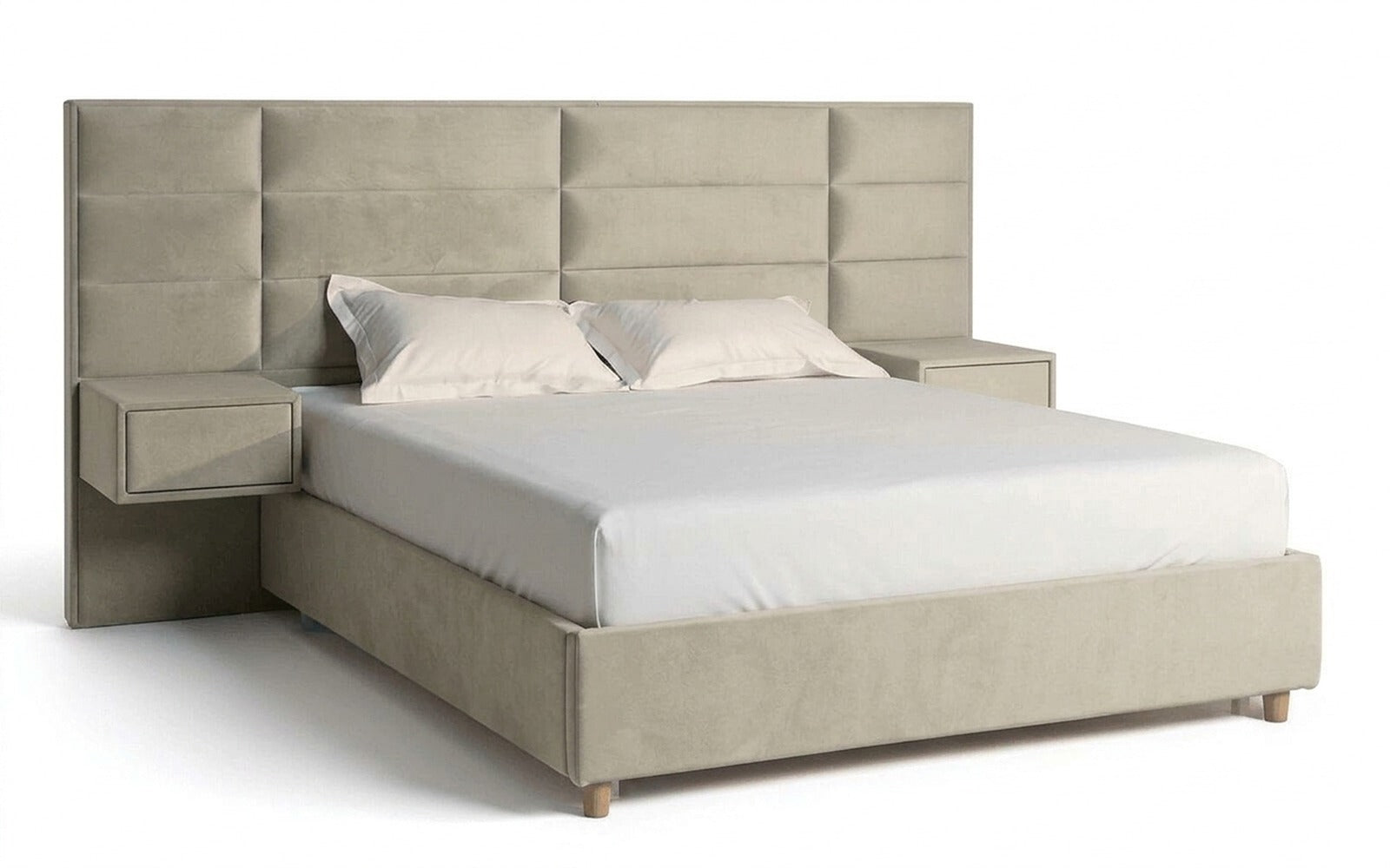 Marselo bed in Sky Velvet 03 fabric, product photo on white background