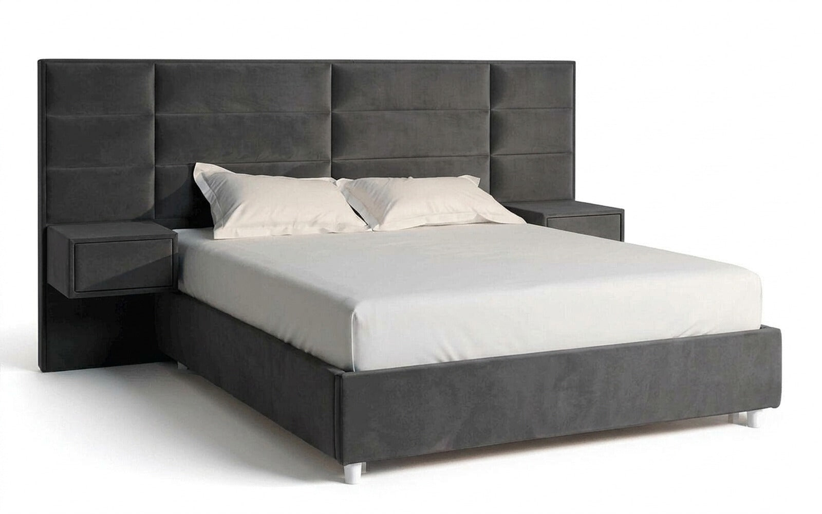 Marselo bed in Sky Velvet 16 fabric, product photo on white background