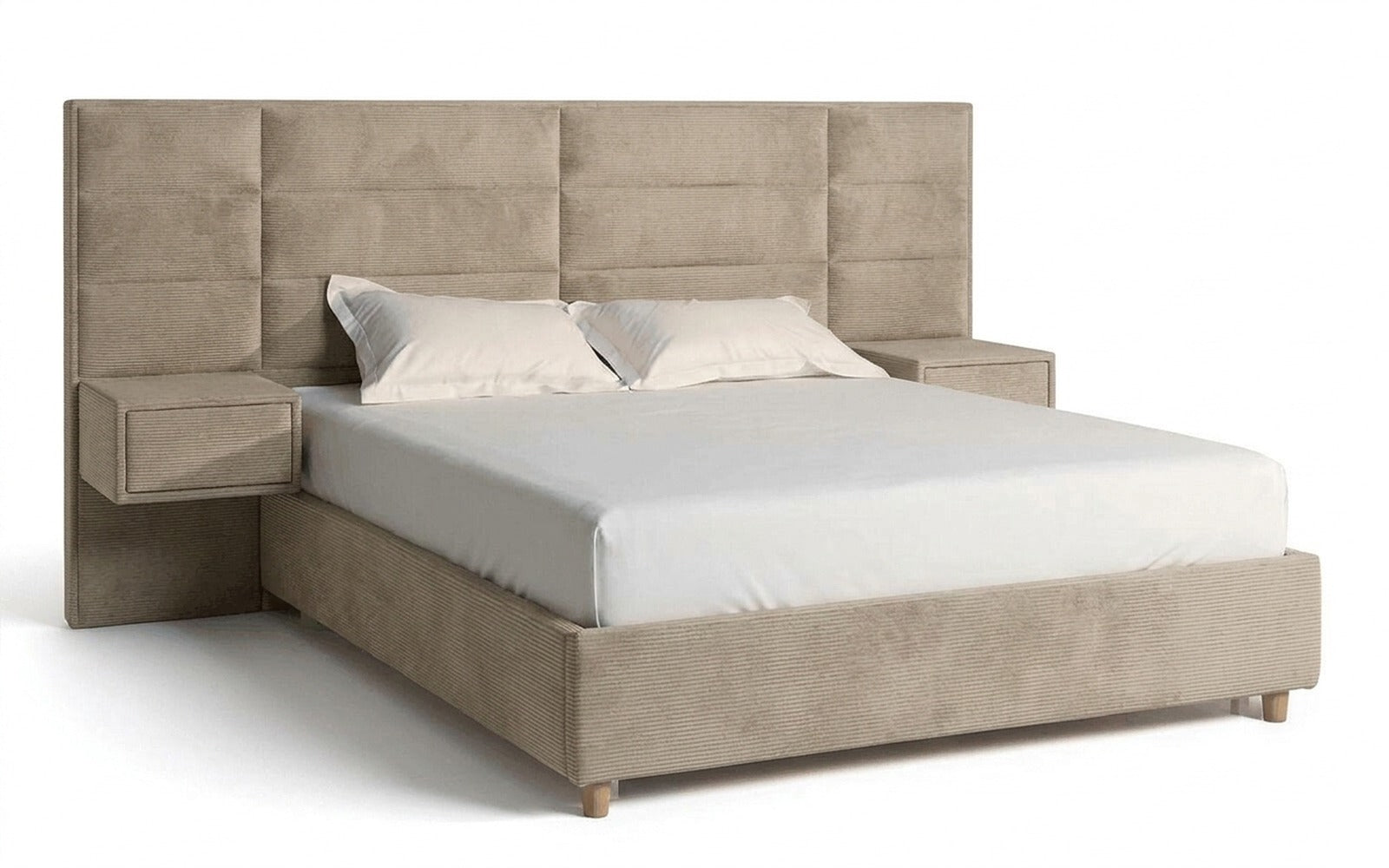 Marselo bed in Sky Velvet 21 fabric, product photo on white background