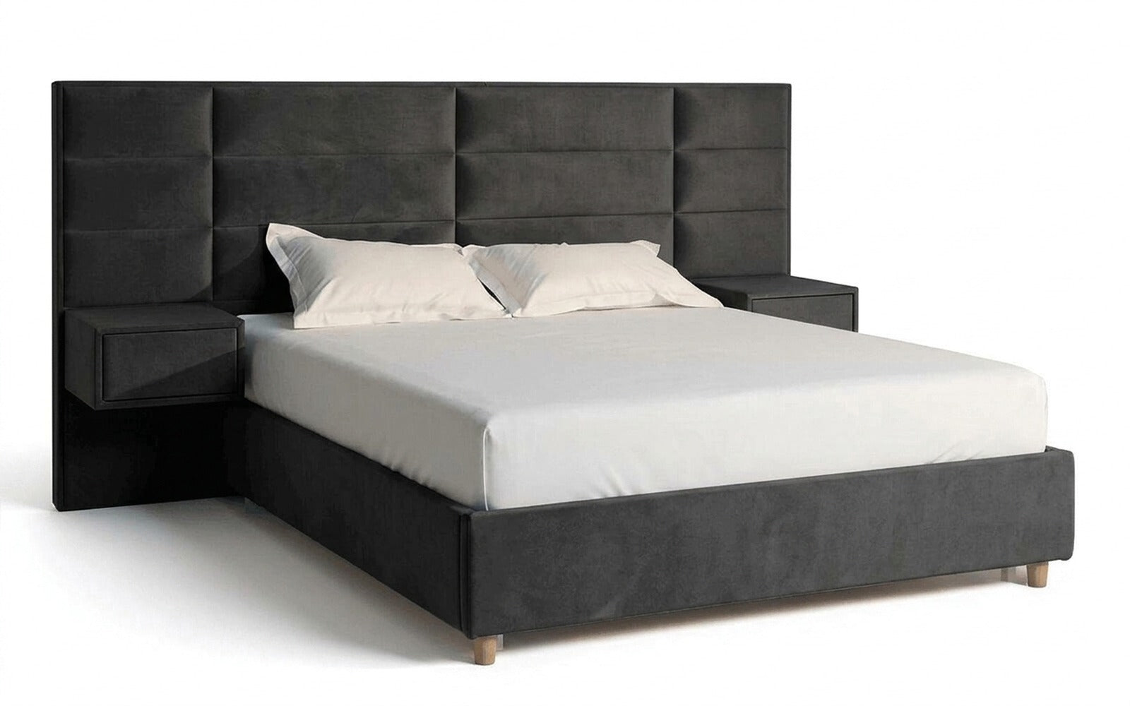 Marselo bed in Sky Velvet 38 fabric, product photo on white background