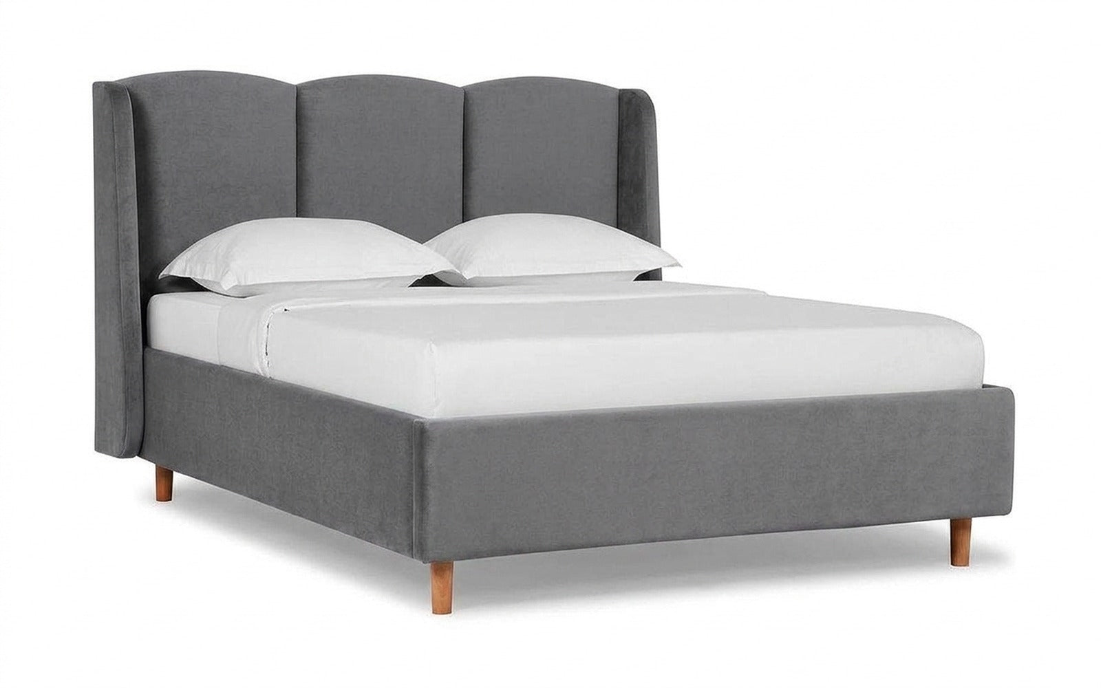 Milora Nova bed in Sky Velvet 08 fabric, product photo on white background