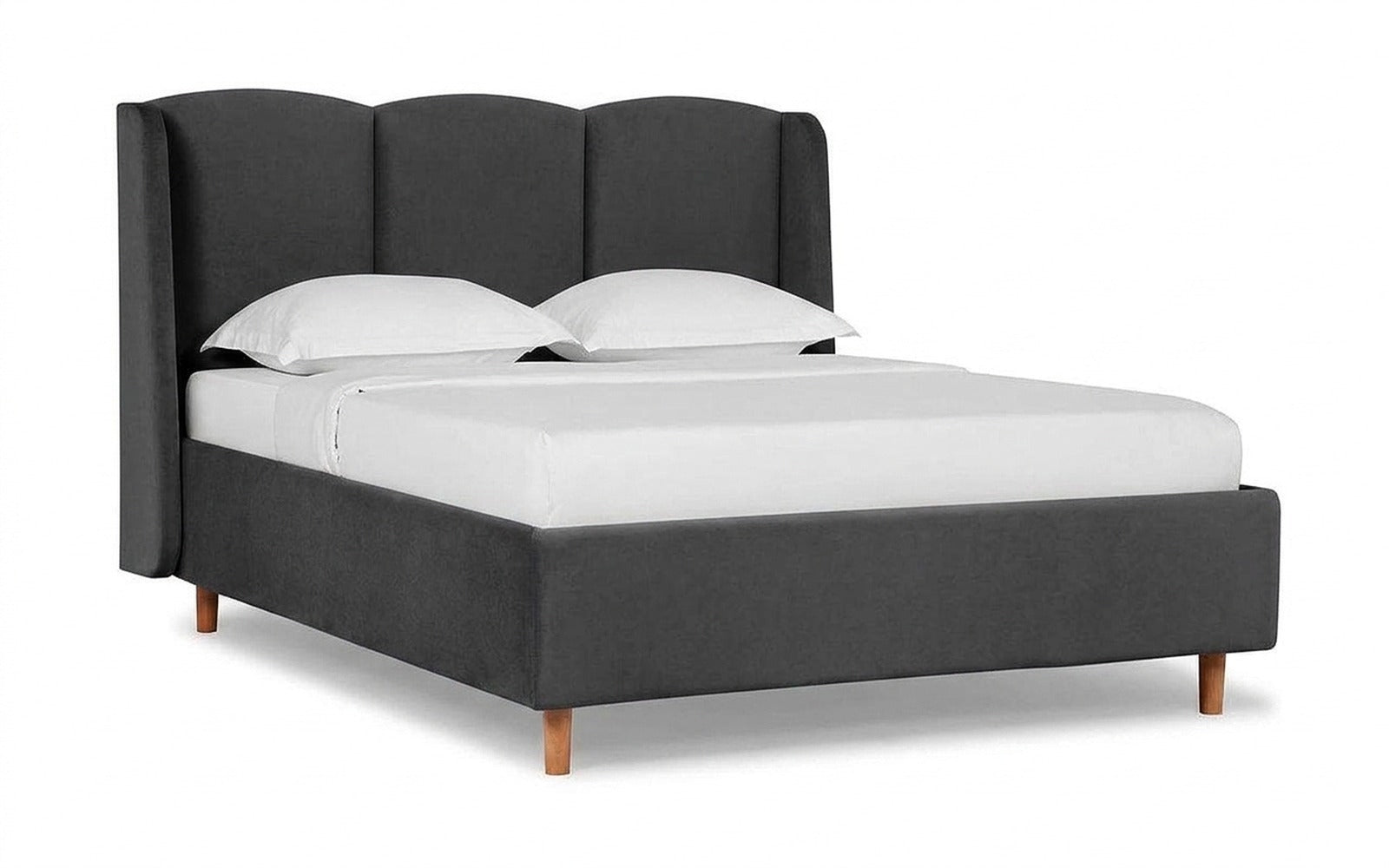 Milora Nova bed in Sky Velvet 16 fabric, product photo on white background
