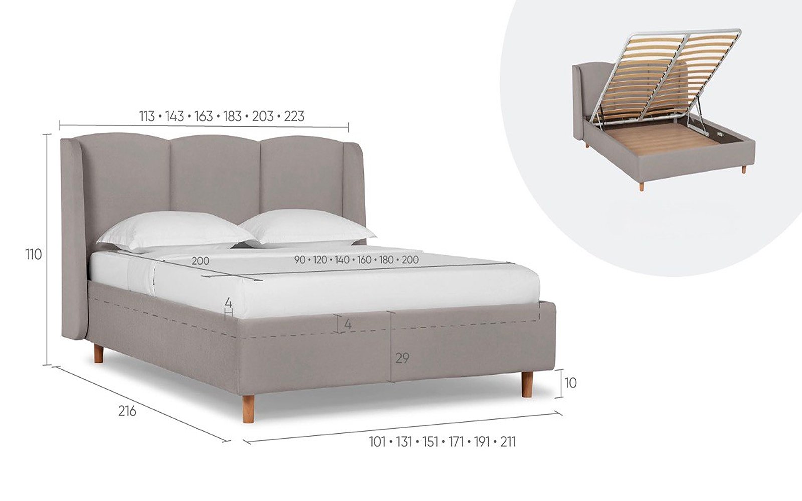 Milora Nova bed, product photo on white background, view 5