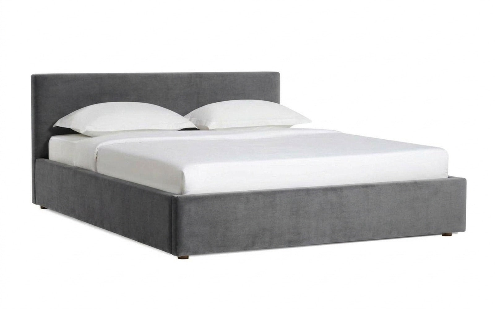 Mira Nova bed in Sky Velvet 08 fabric, product photo on white background