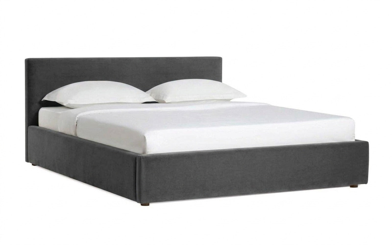 Mira Nova bed in Sky Velvet 16 fabric, product photo on white background