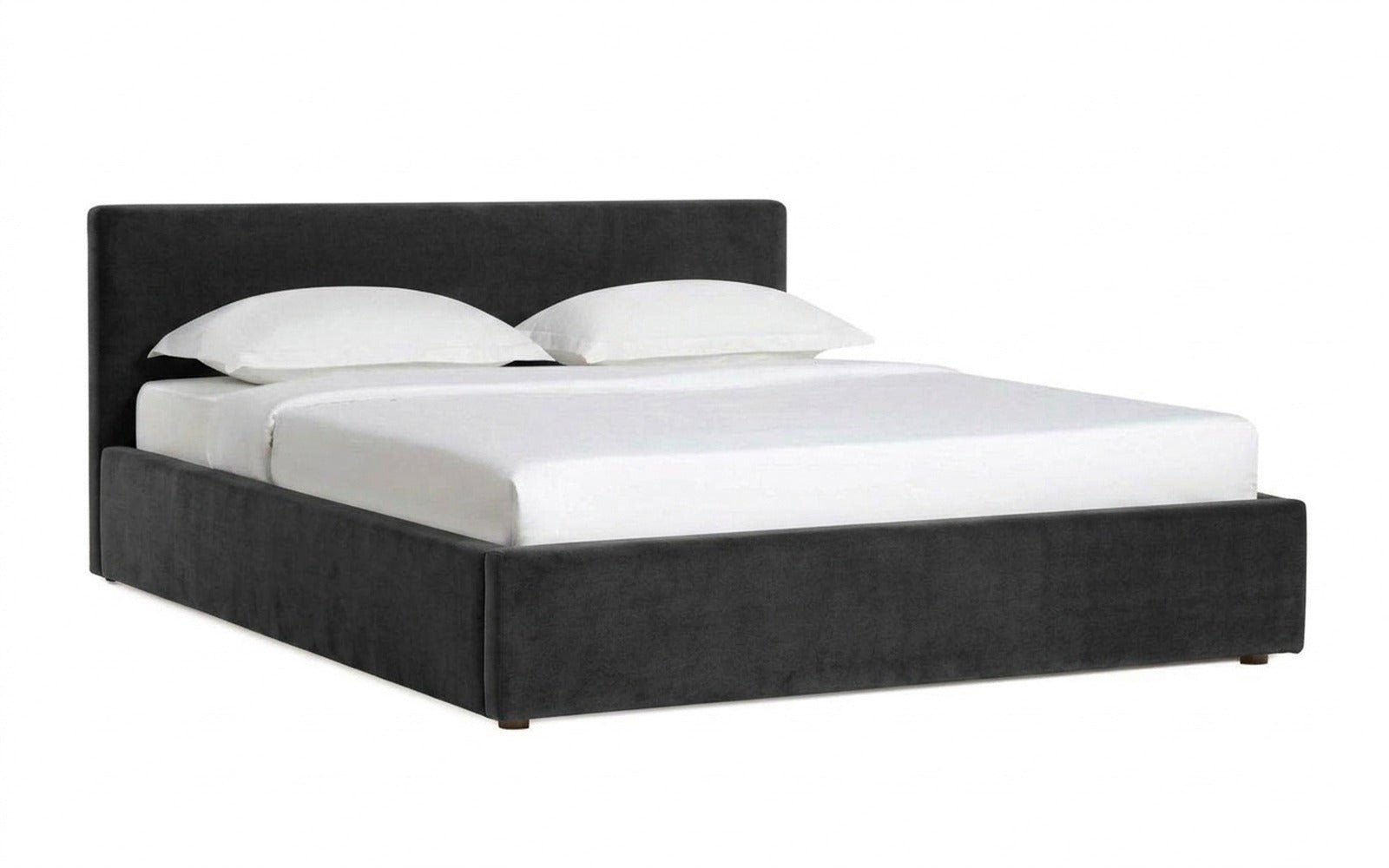 Mira Nova bed in Sky Velvet 38 fabric, product photo on white background