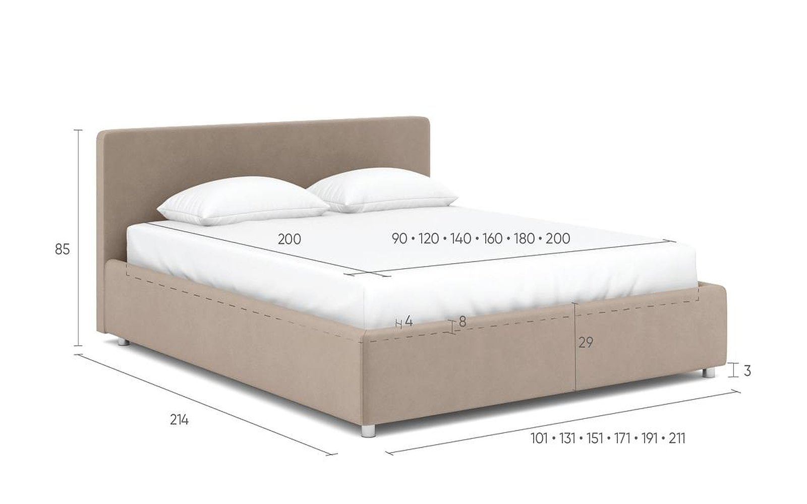 Mira Nova bed, product photo on white background, view 1