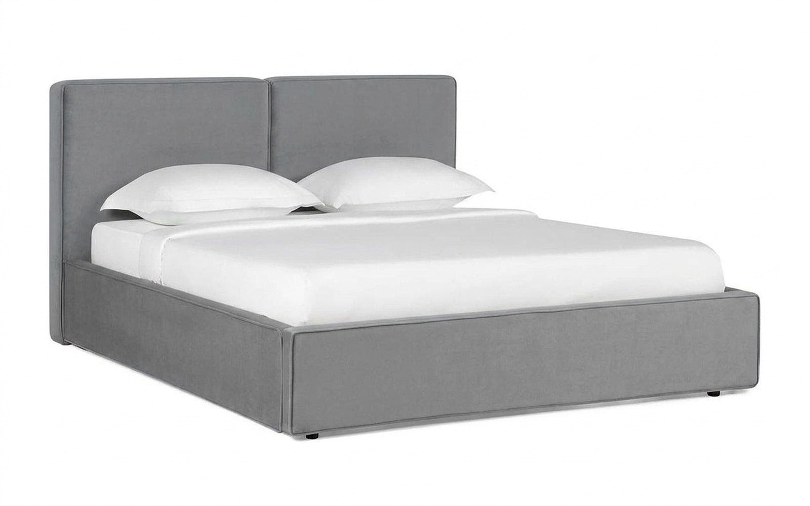 Murrey Nova bed in Sky Velvet 08 fabric, product photo on white background
