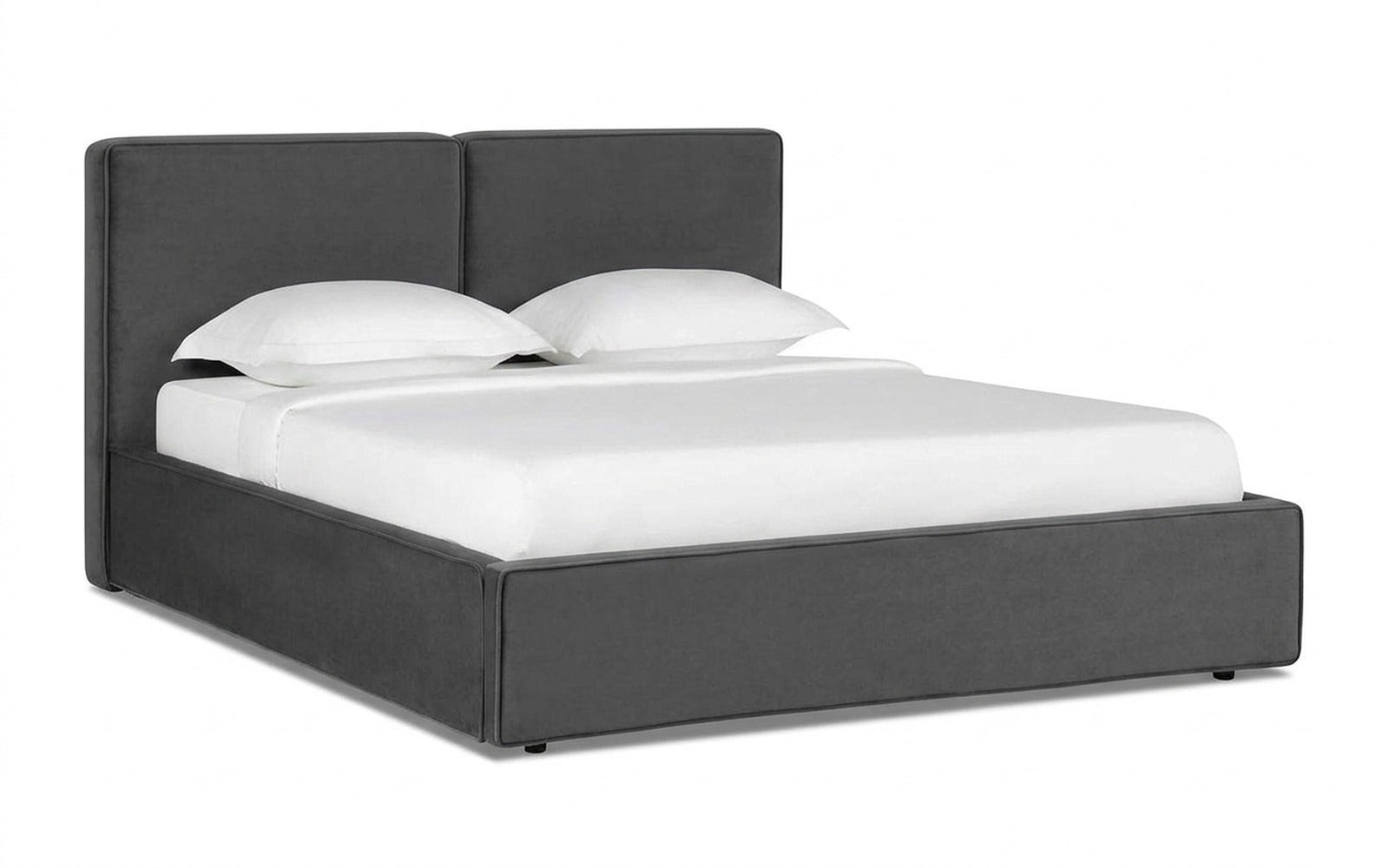 Murrey Nova bed in Sky Velvet 16 fabric, product photo on white background
