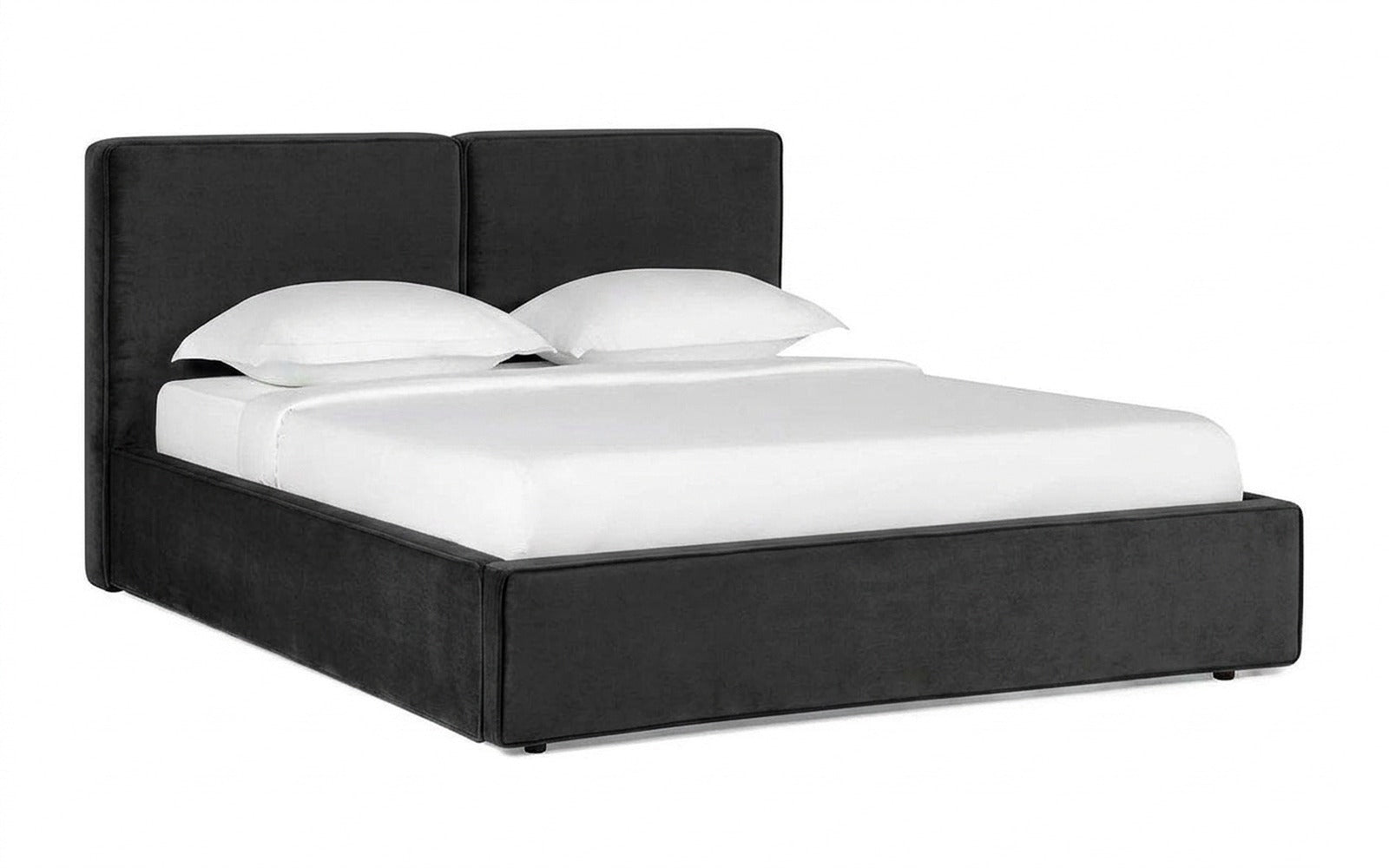 Murrey Nova bed in Sky Velvet 38 fabric, product photo on white background