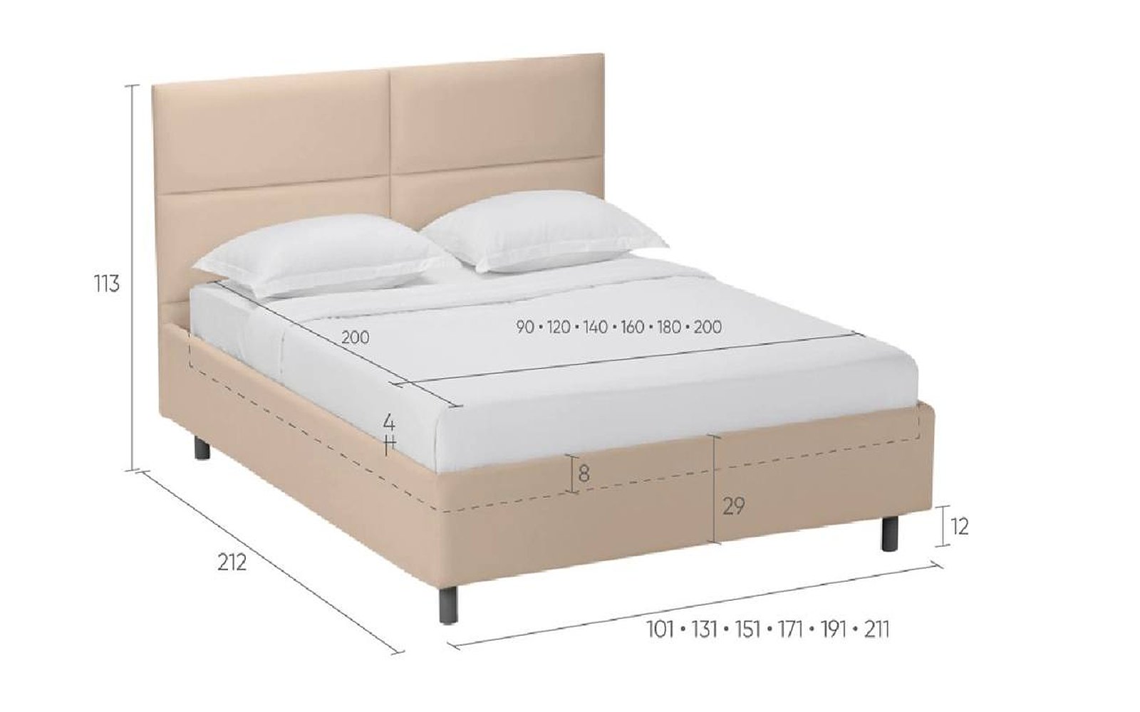 Orlando Nova bed, product photo on white background, view 1