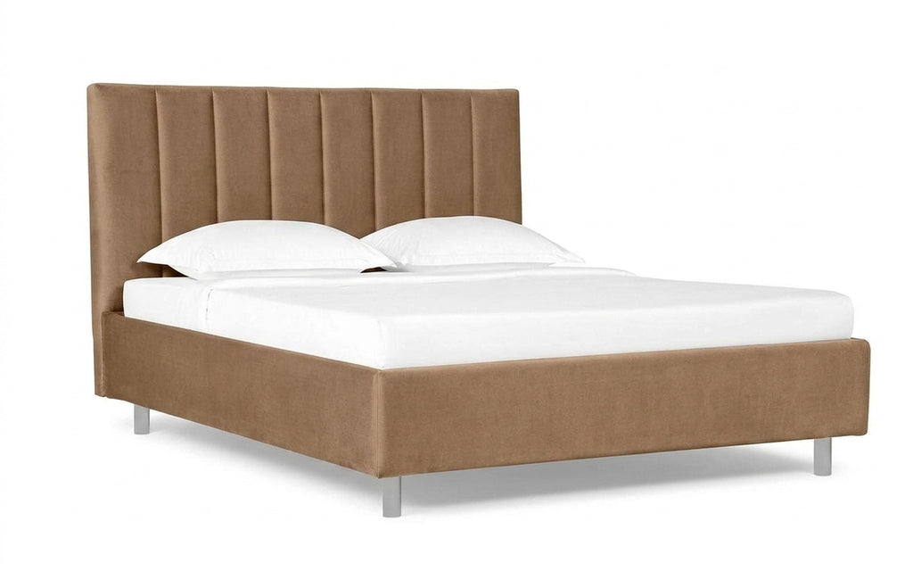 Pola Nova bed in Casanova Beige fabric, product photo on white background