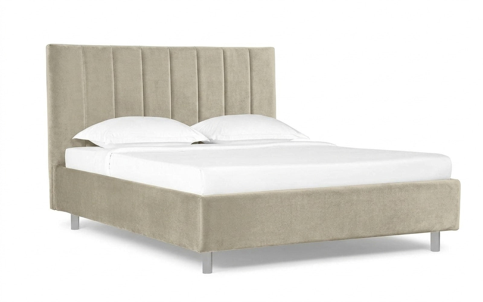 Pola Nova bed in Sky Velvet 03 fabric, product photo on white background