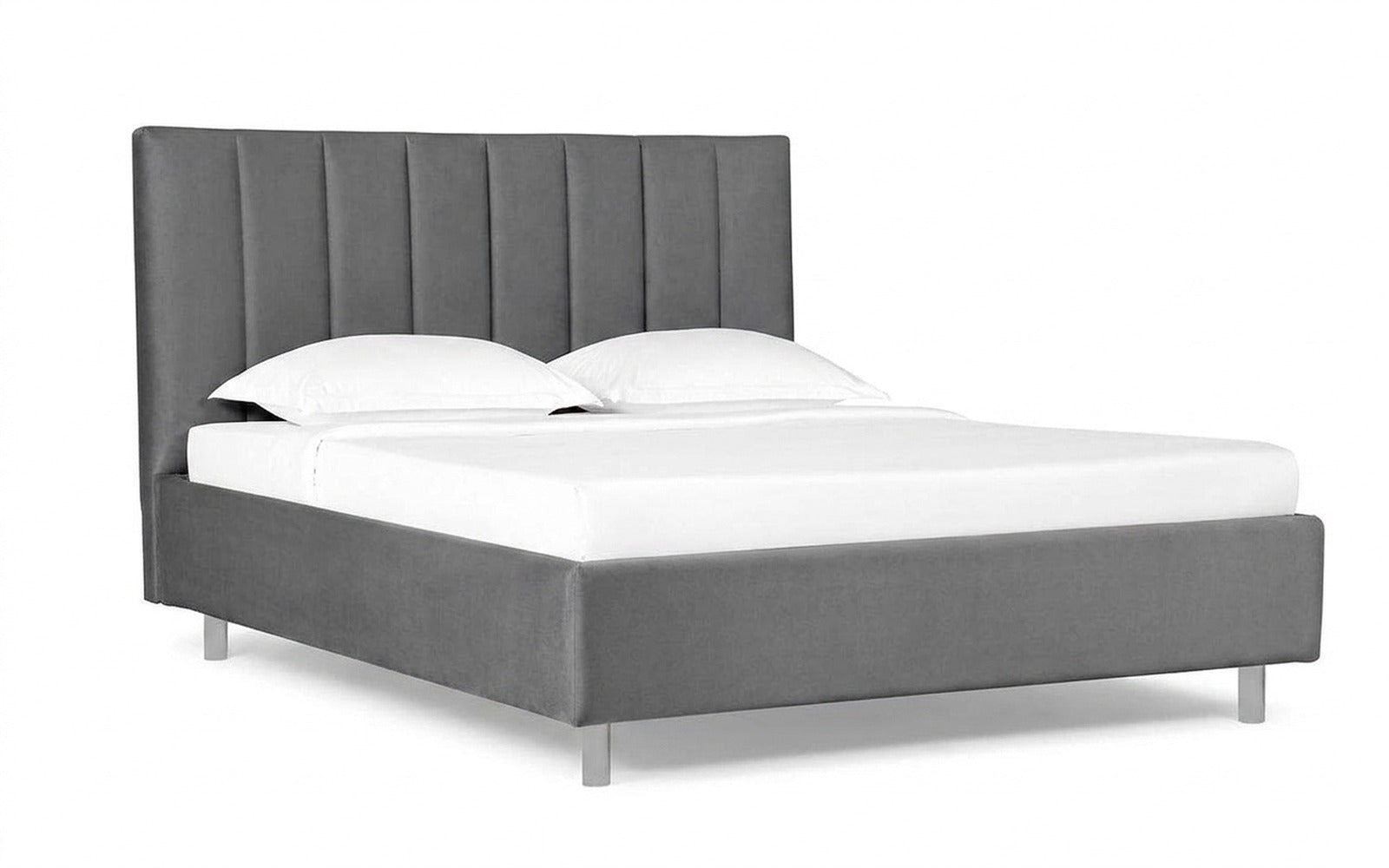 Pola Nova bed in Sky Velvet 08 fabric, product photo on white background