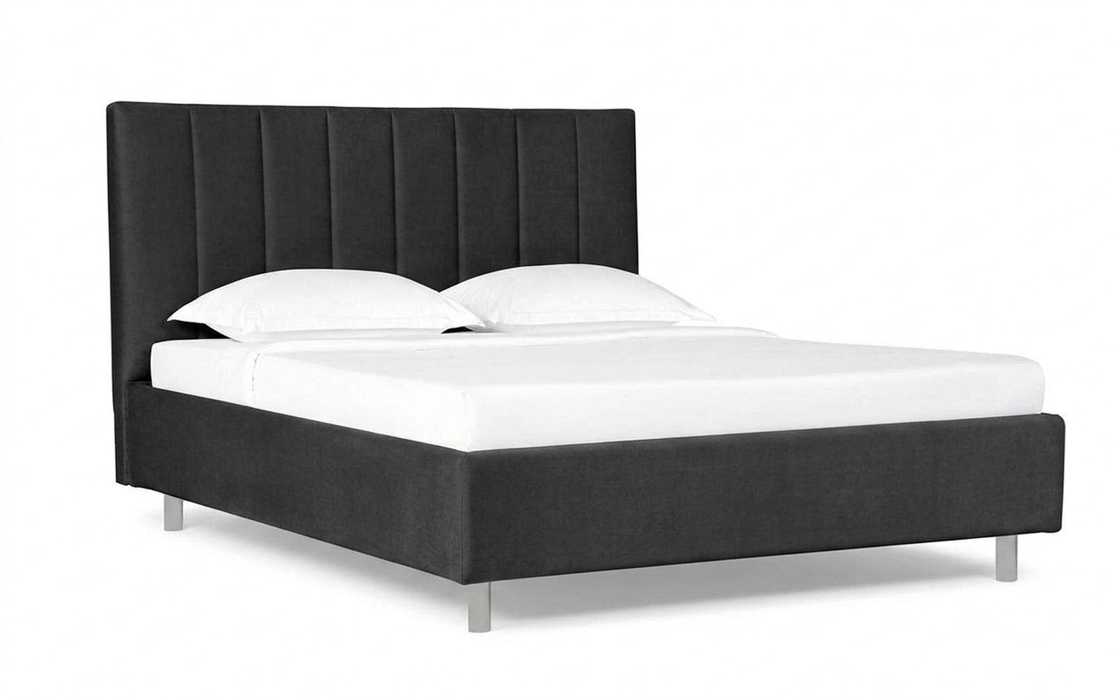 Pola Nova bed in Sky Velvet 38 fabric, product photo on white background
