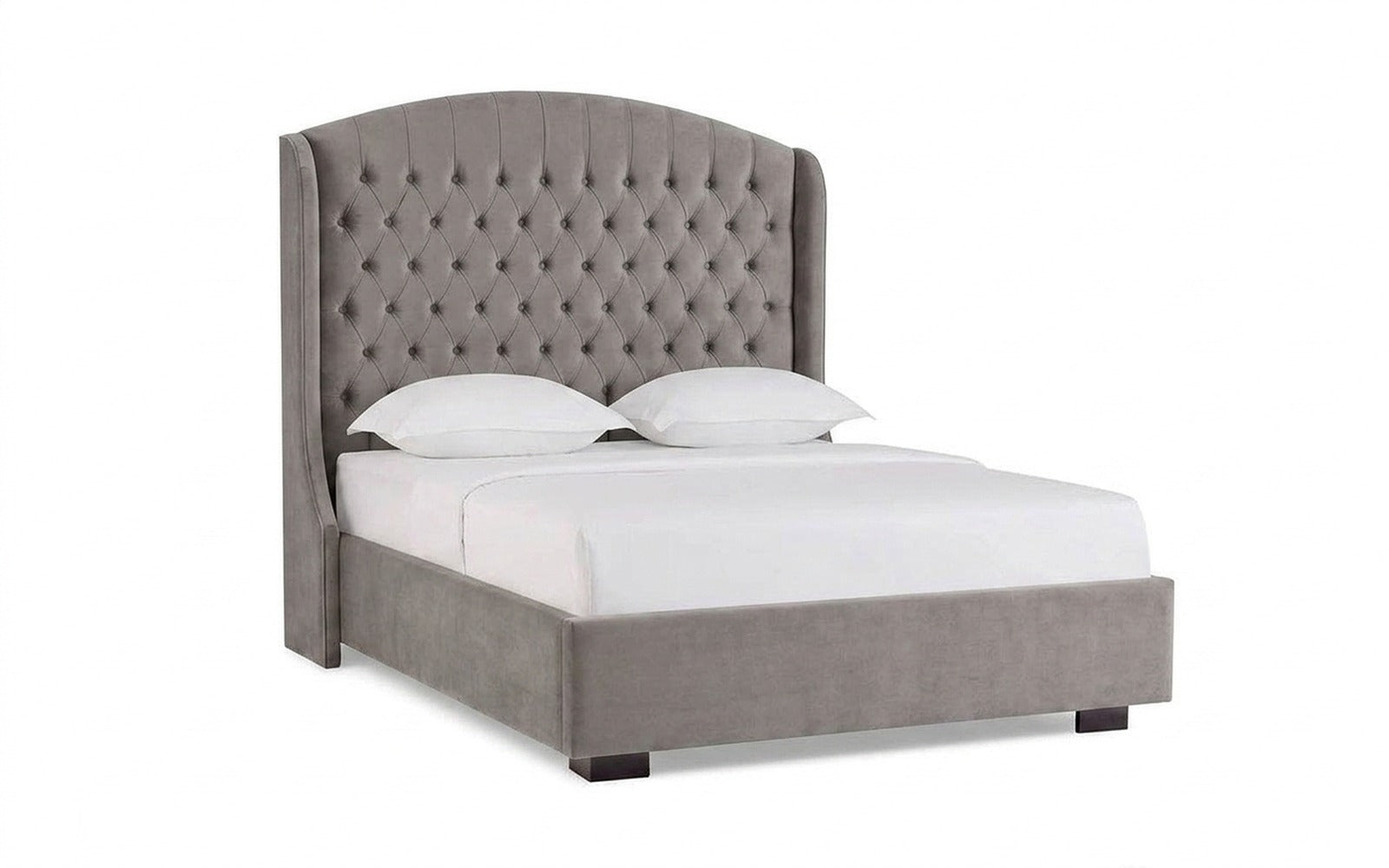 Rachel bed in Casanova Grey fabric, product photo on white background