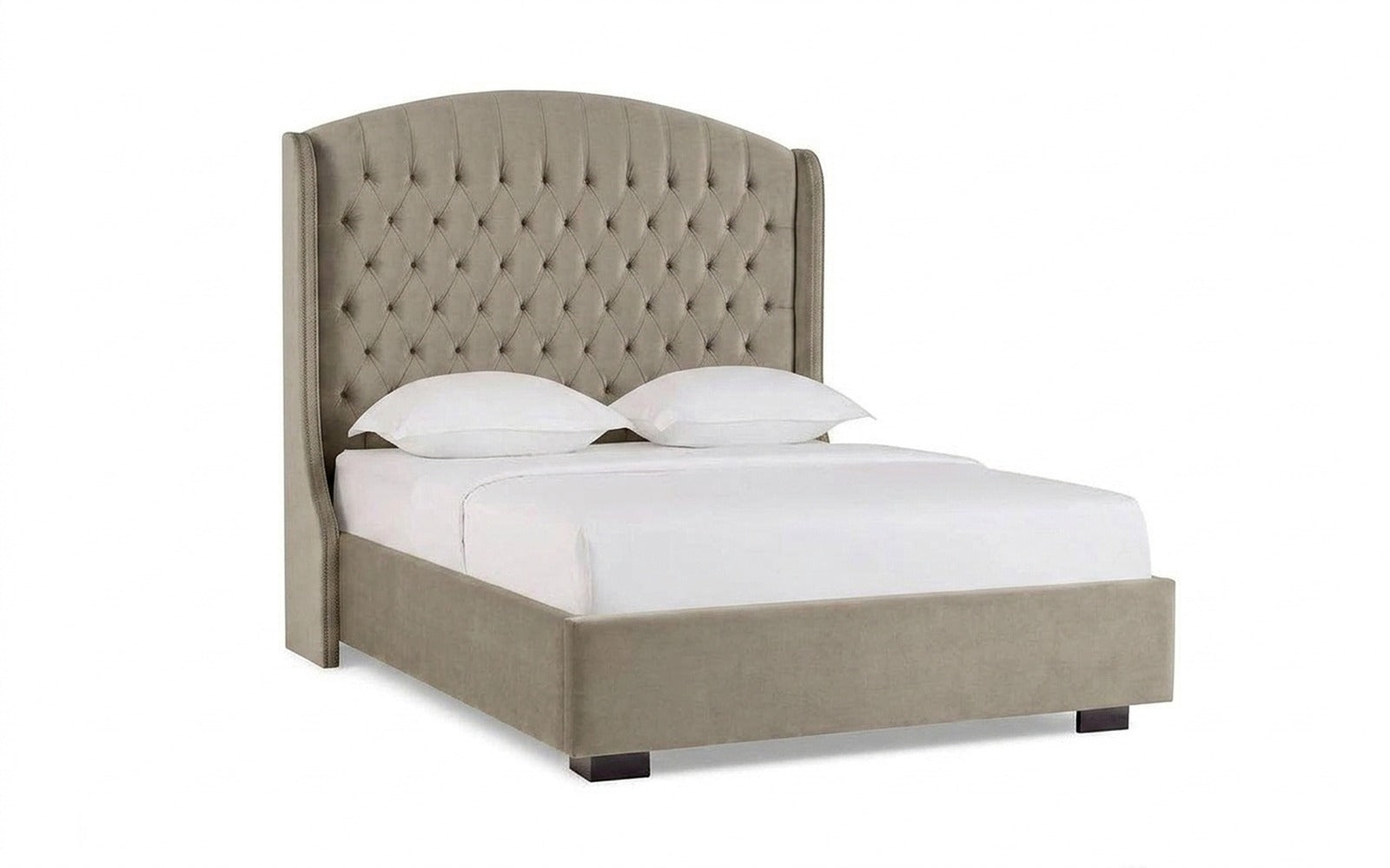 Rachel bed in Sky Velvet 03 fabric, product photo on white background