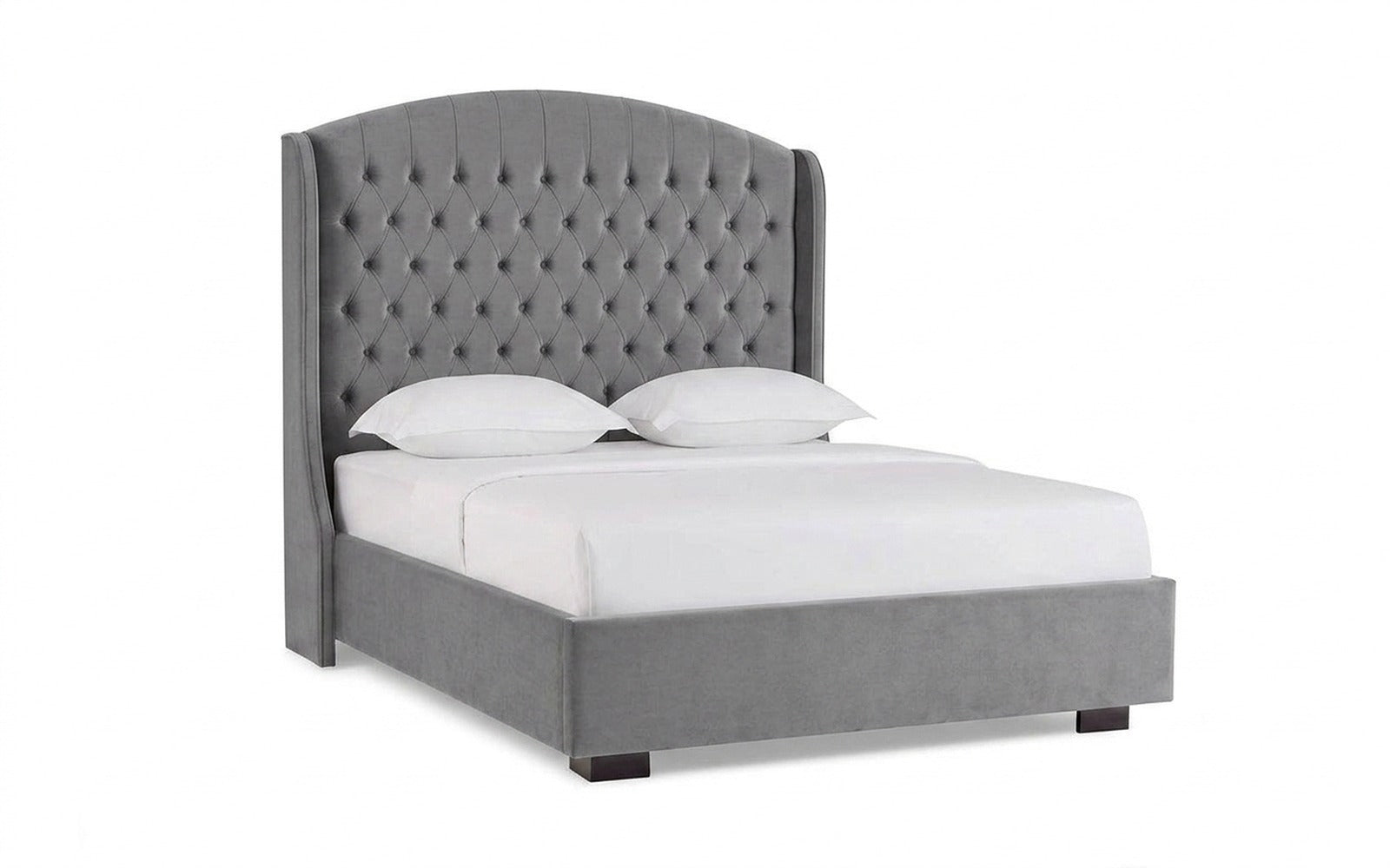Rachel bed in Sky Velvet 08 fabric, product photo on white background