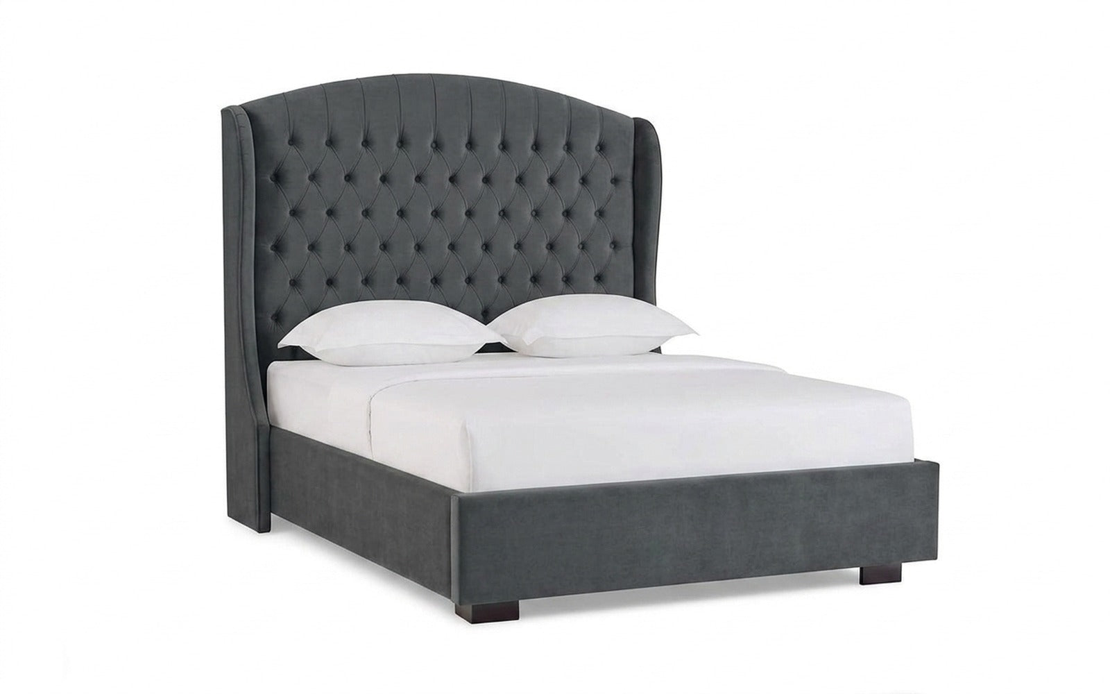 Rachel bed in Sky Velvet 16 fabric, product photo on white background