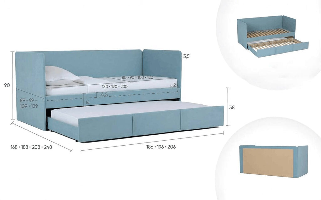 Uno Duo upholstered bunk bed with soft headboards on a white background