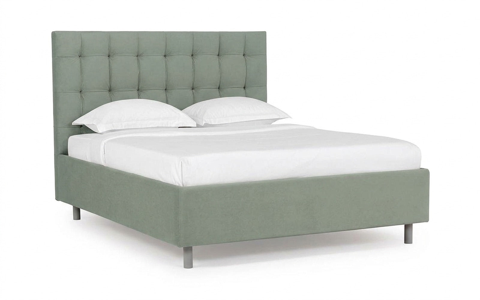 Virginio Nova bed in Casanova Celadon fabric, product photo on white background