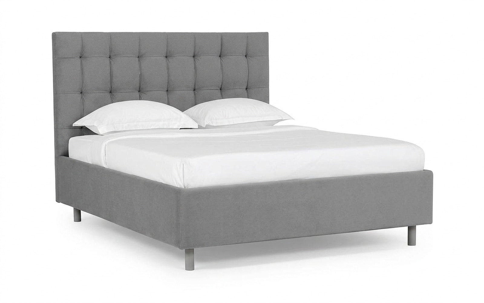 Virginio Nova bed in Sky Velvet 08 fabric, product photo on white background