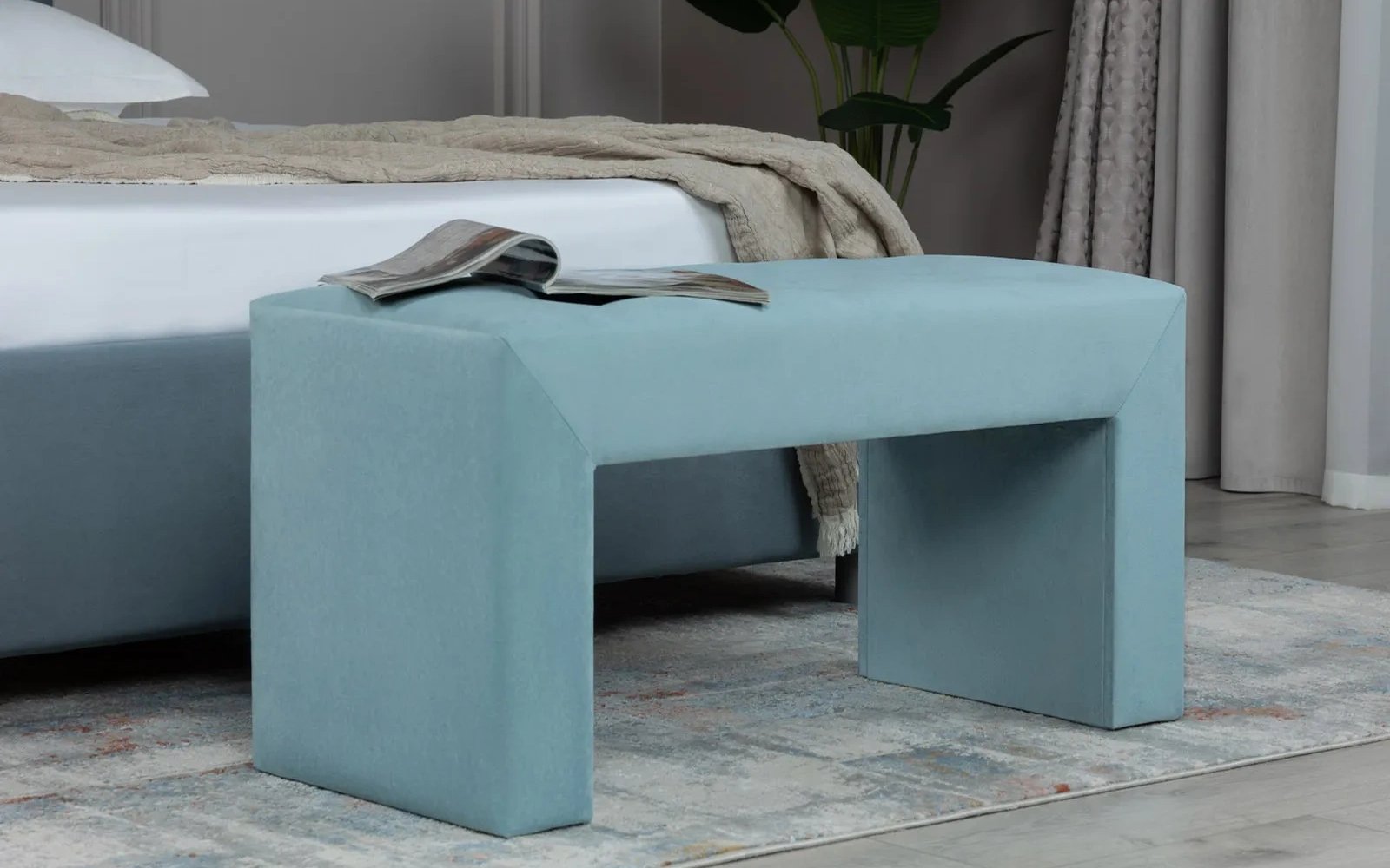 Enigma bedroom bench in a bedroom interior, view 1