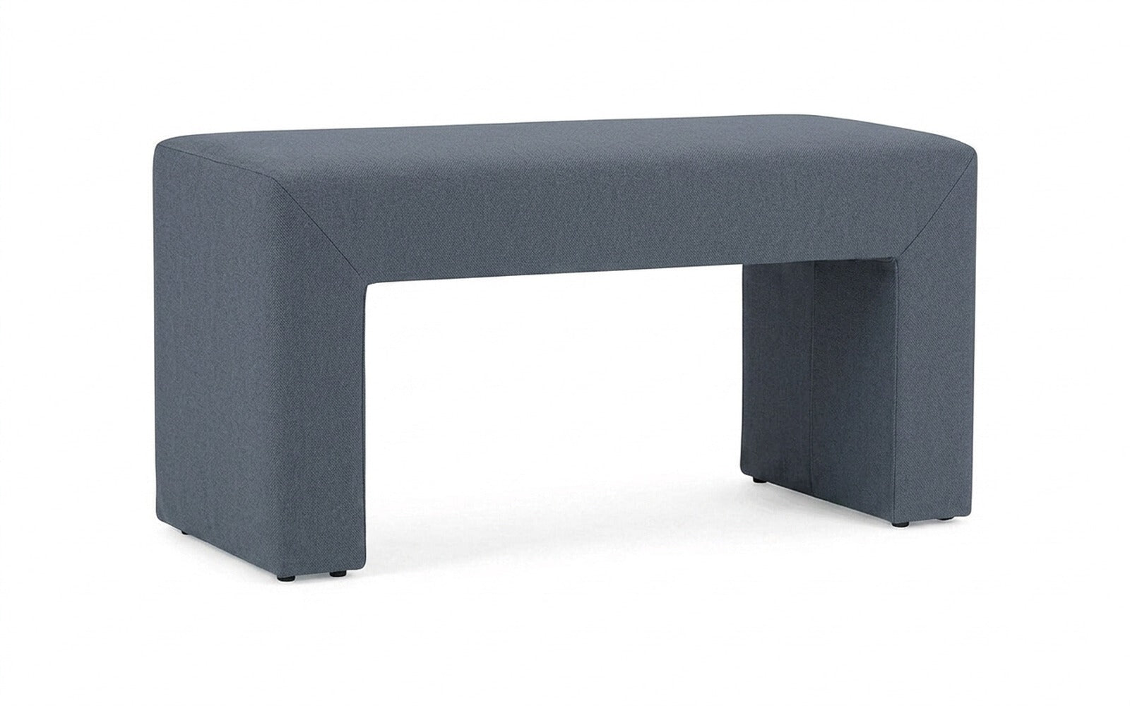Enigma bench in Prime Blue fabric, product photo on white background