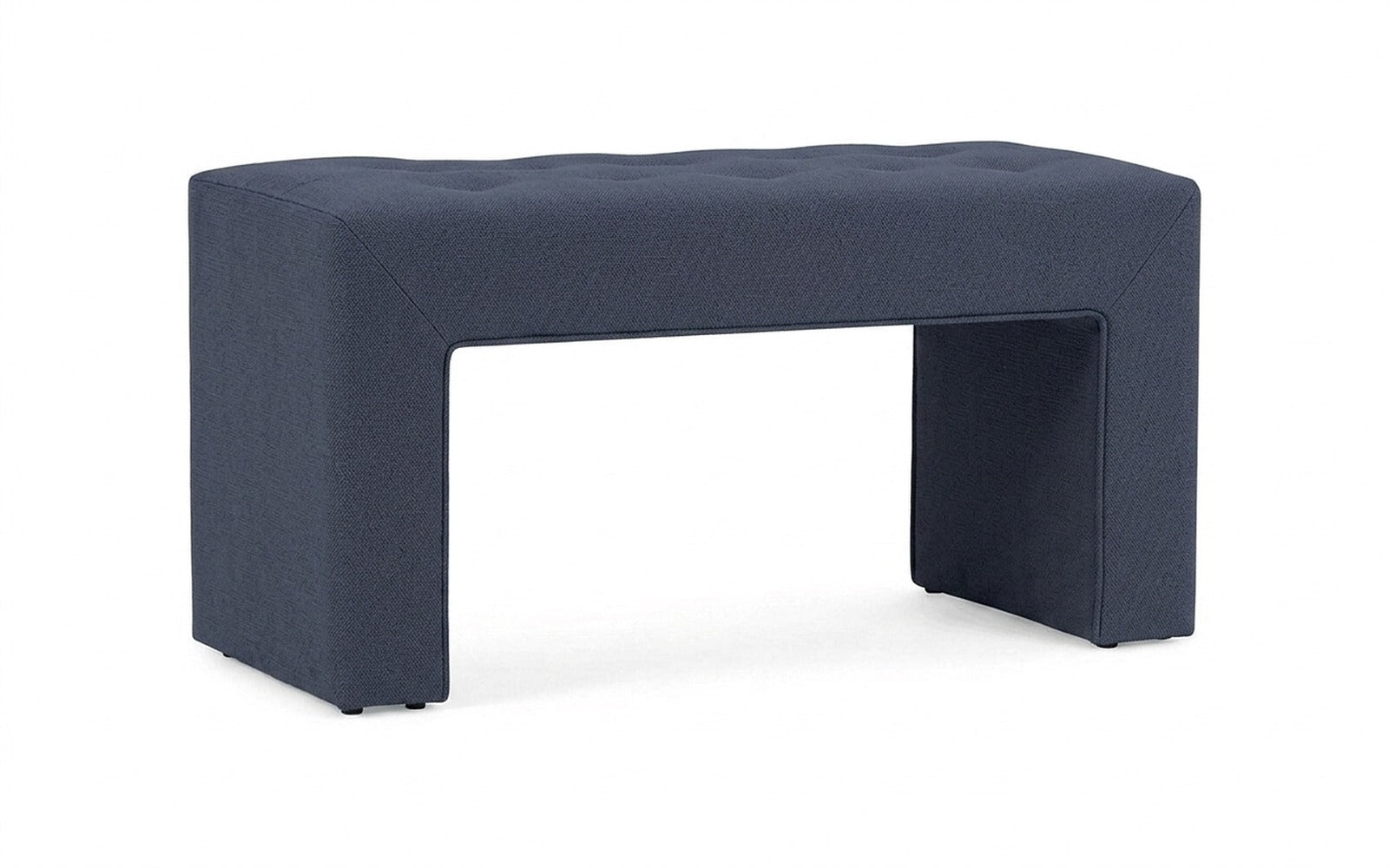 Enigma bench in Royal I Indigo fabric, product photo on white background