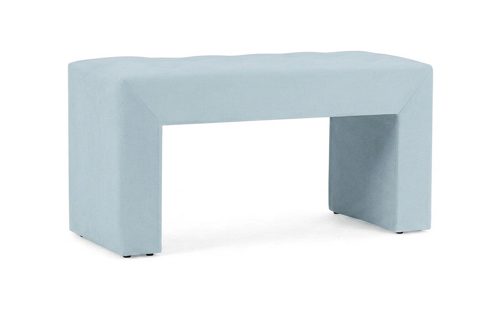 Enigma bench in Sky Velvet 18 fabric, product photo on white background