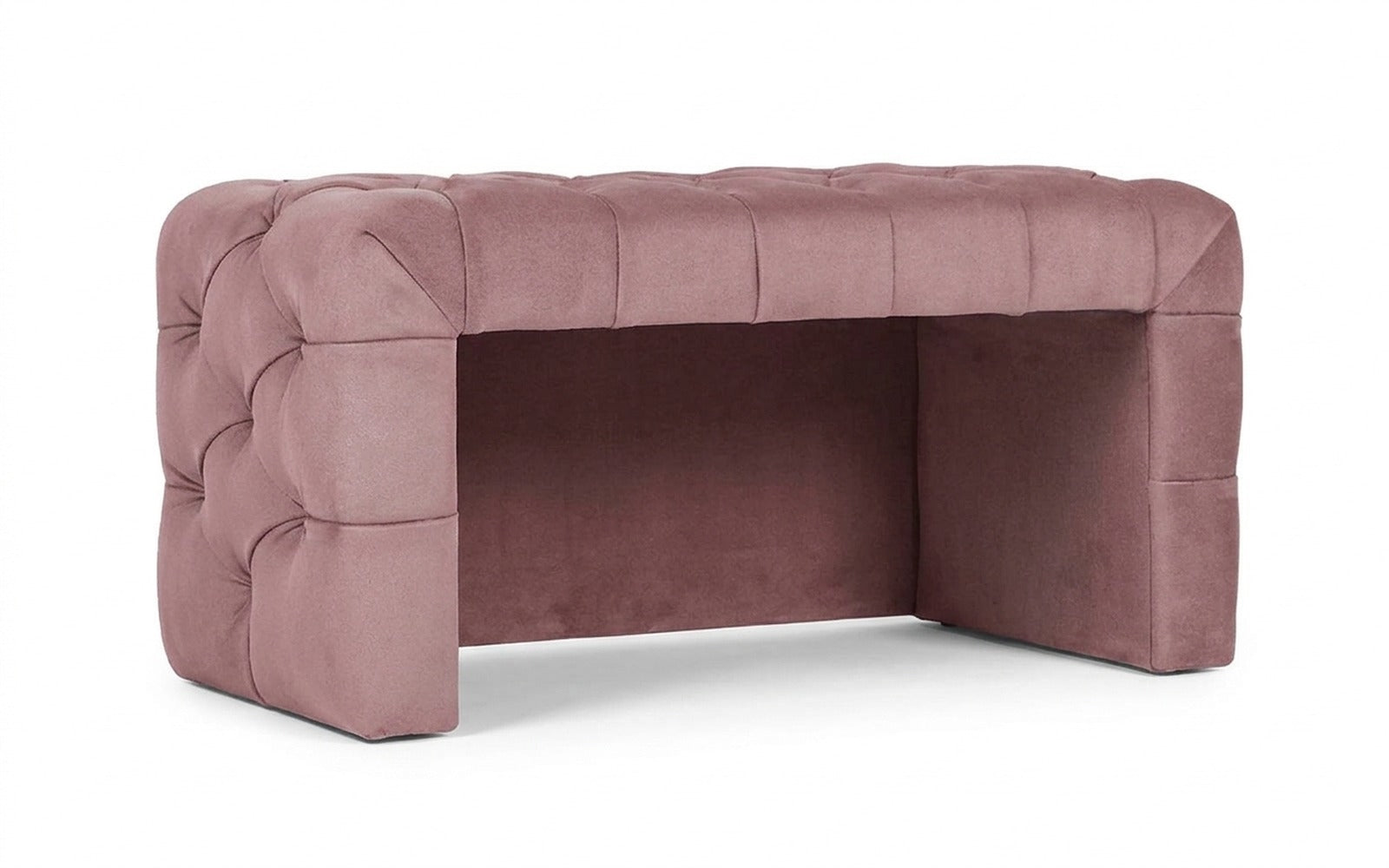 Greta bench in Sky Velvet 01 fabric, product photo on white background