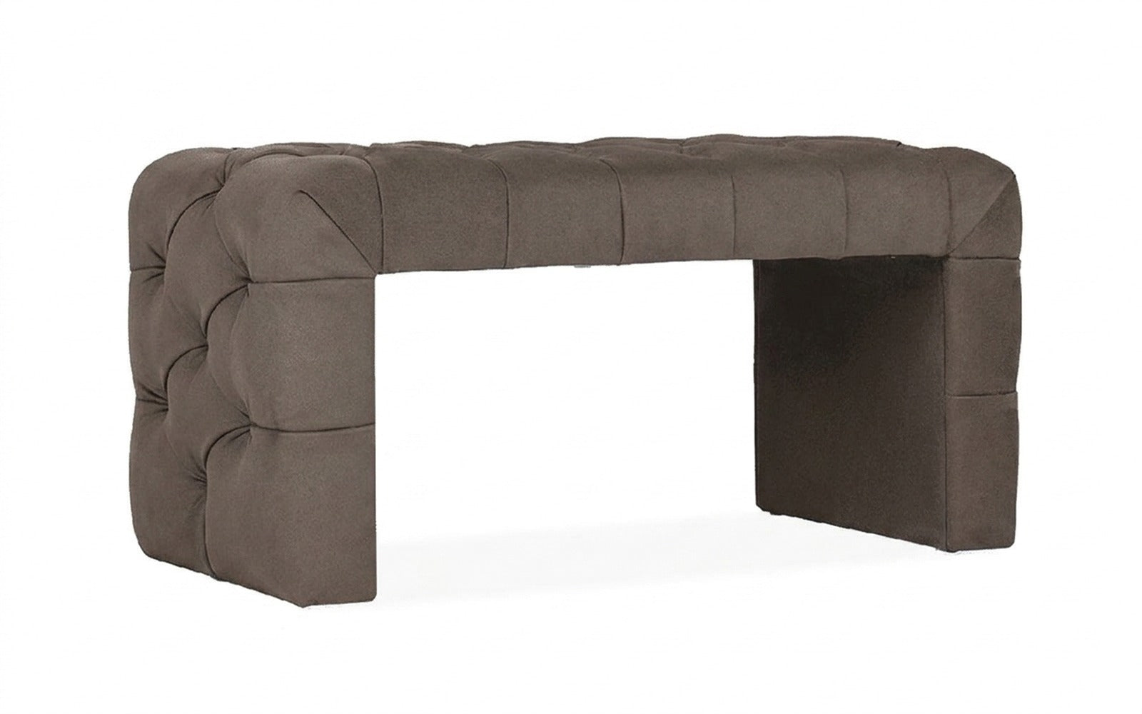 Greta bench in Sky Velvet 02 fabric, product photo on white background