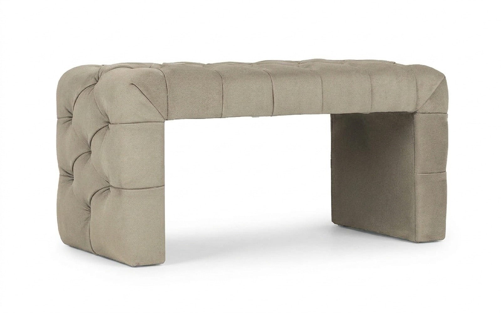 Greta bench in Sky Velvet 03 fabric, product photo on white background