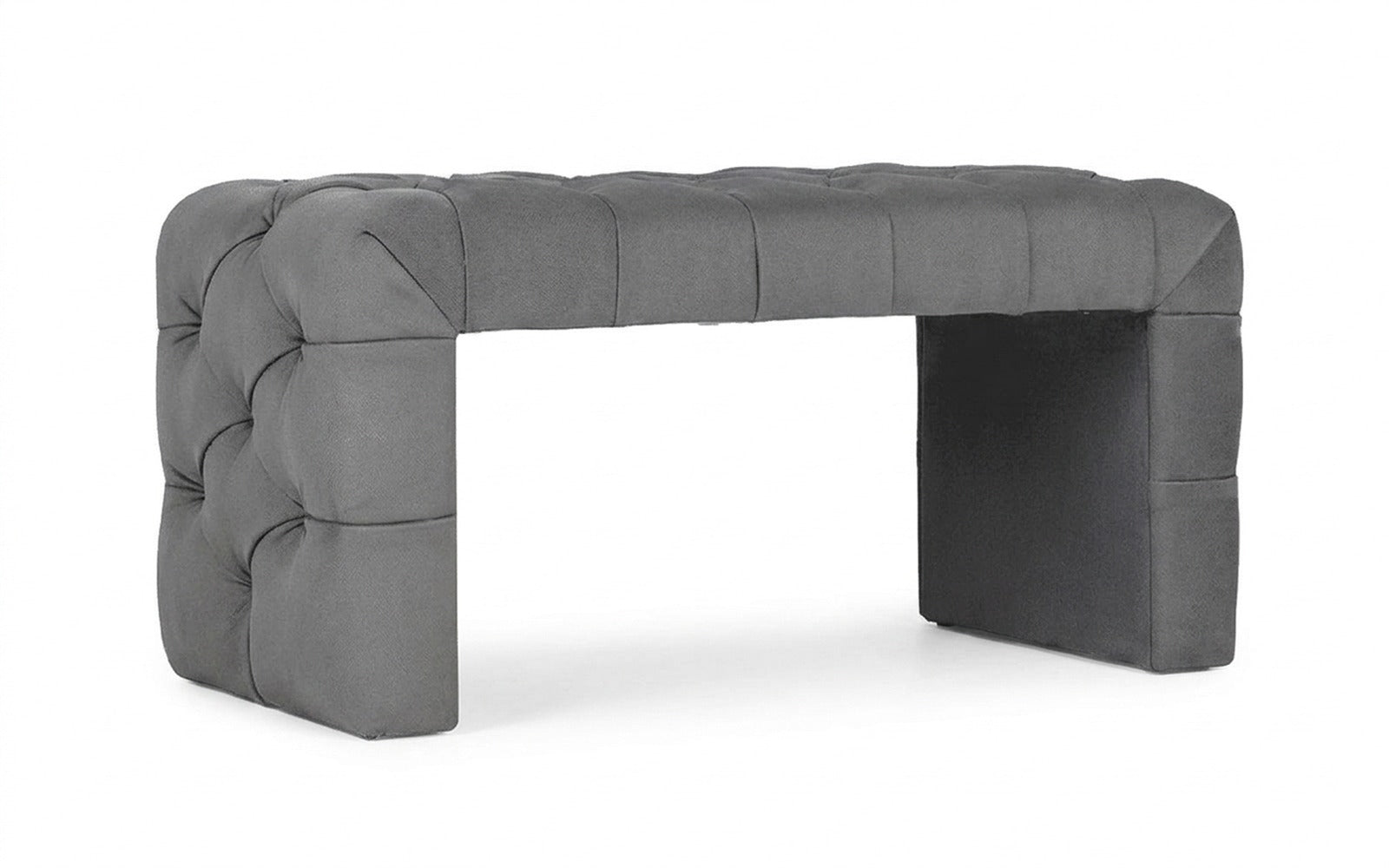 Greta bench in Sky Velvet 08 fabric, product photo on white background